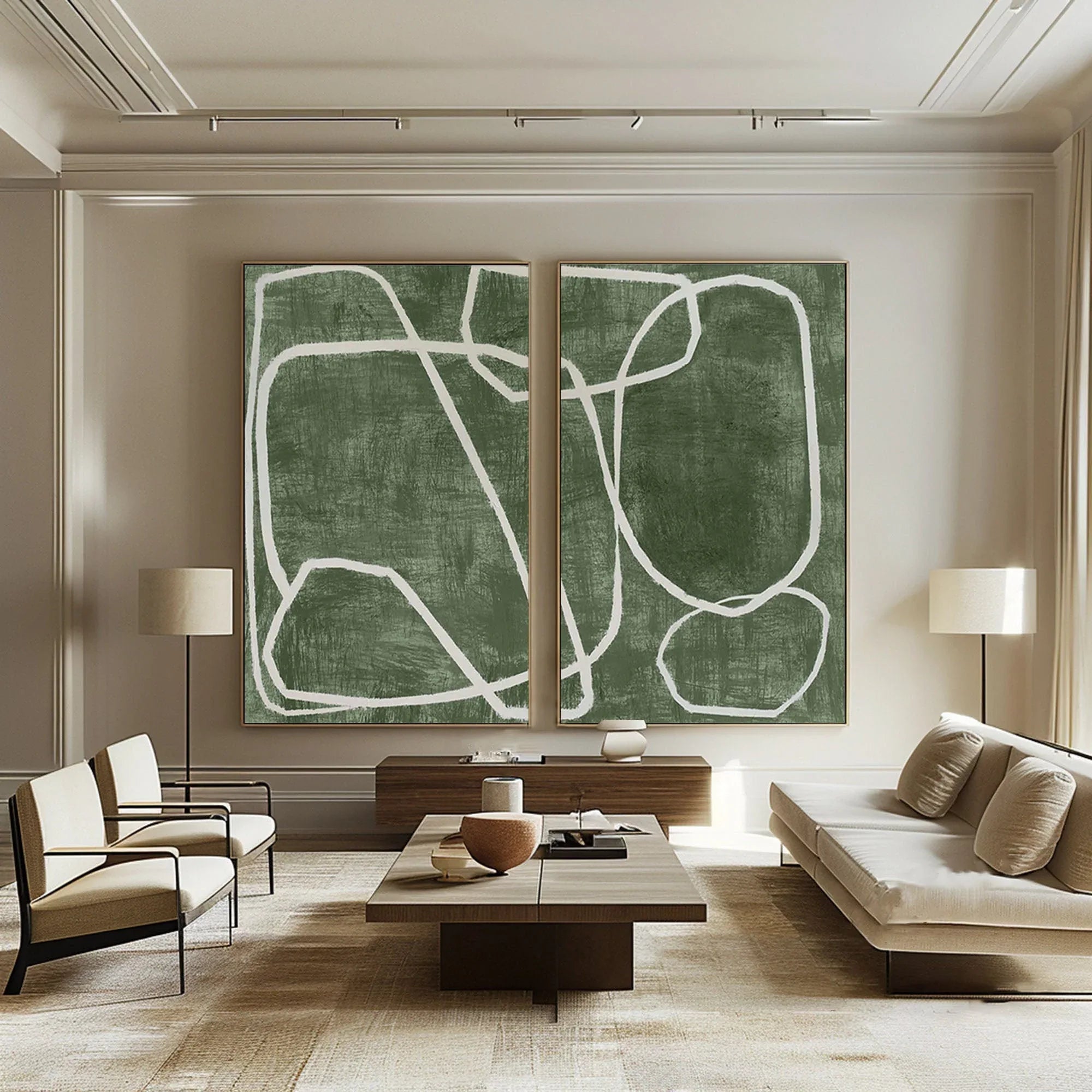 Emerald Dual Canvas Art - Geometric Minimalist Lines SET OF 2 - artextured