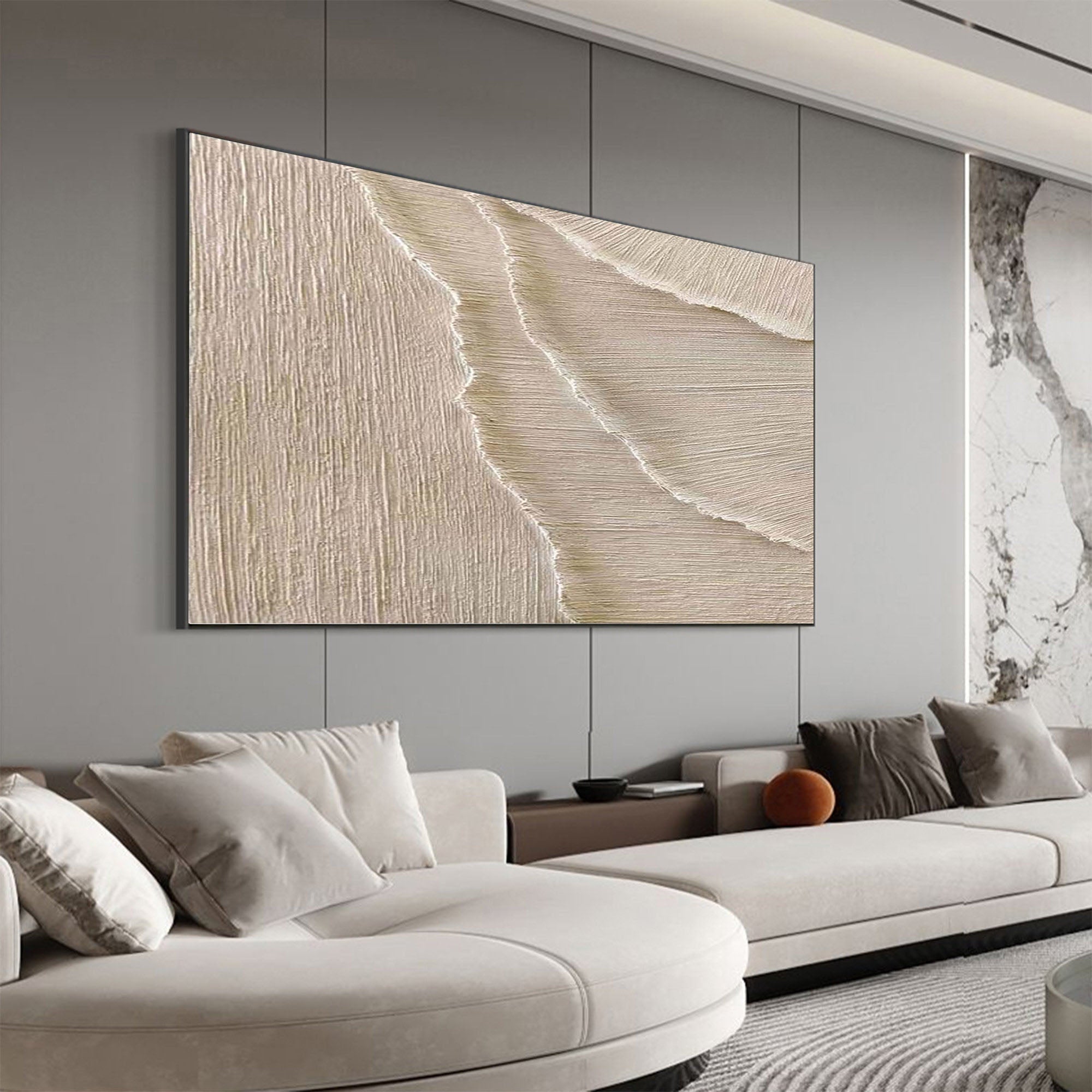 Whispering Sands-Minimalist Oil Painting Wall Art With Flowing Water Wave Texture