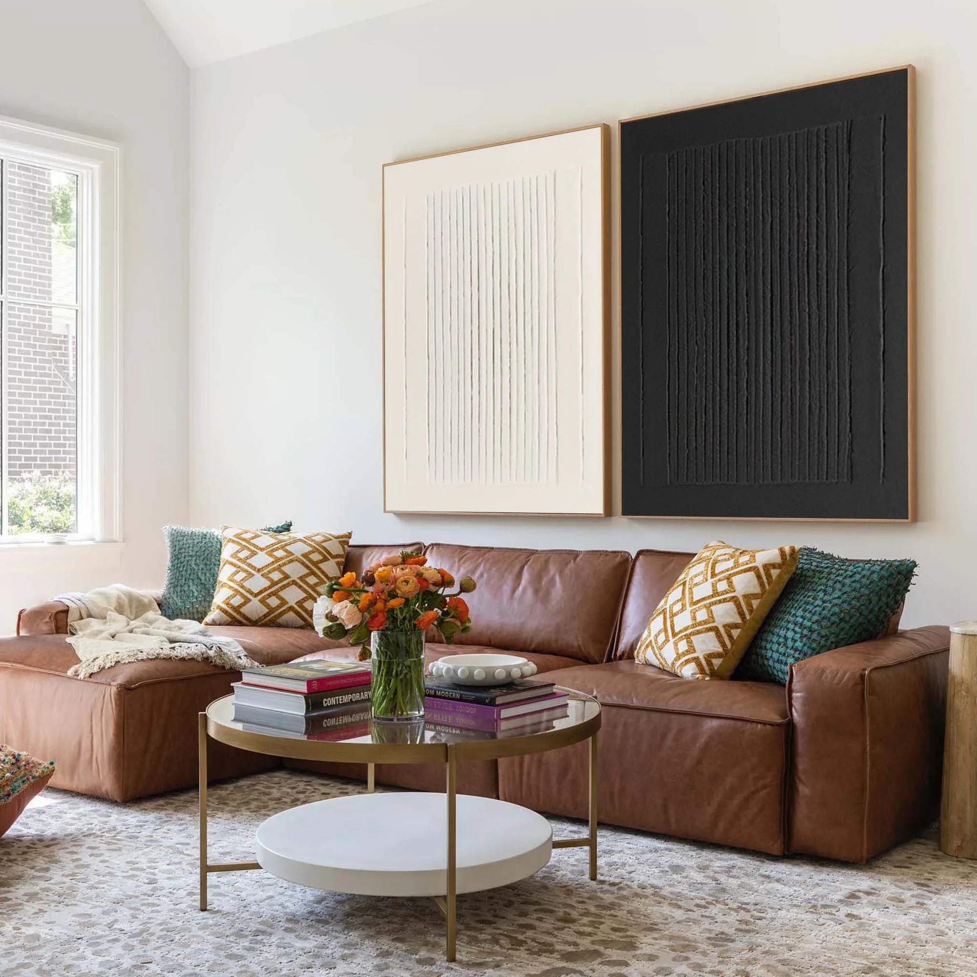 Dual Symmetry SET OF 2-Modern Minimalist Geometric Vertical Stripes Texture Abstract Wall Art - artextured