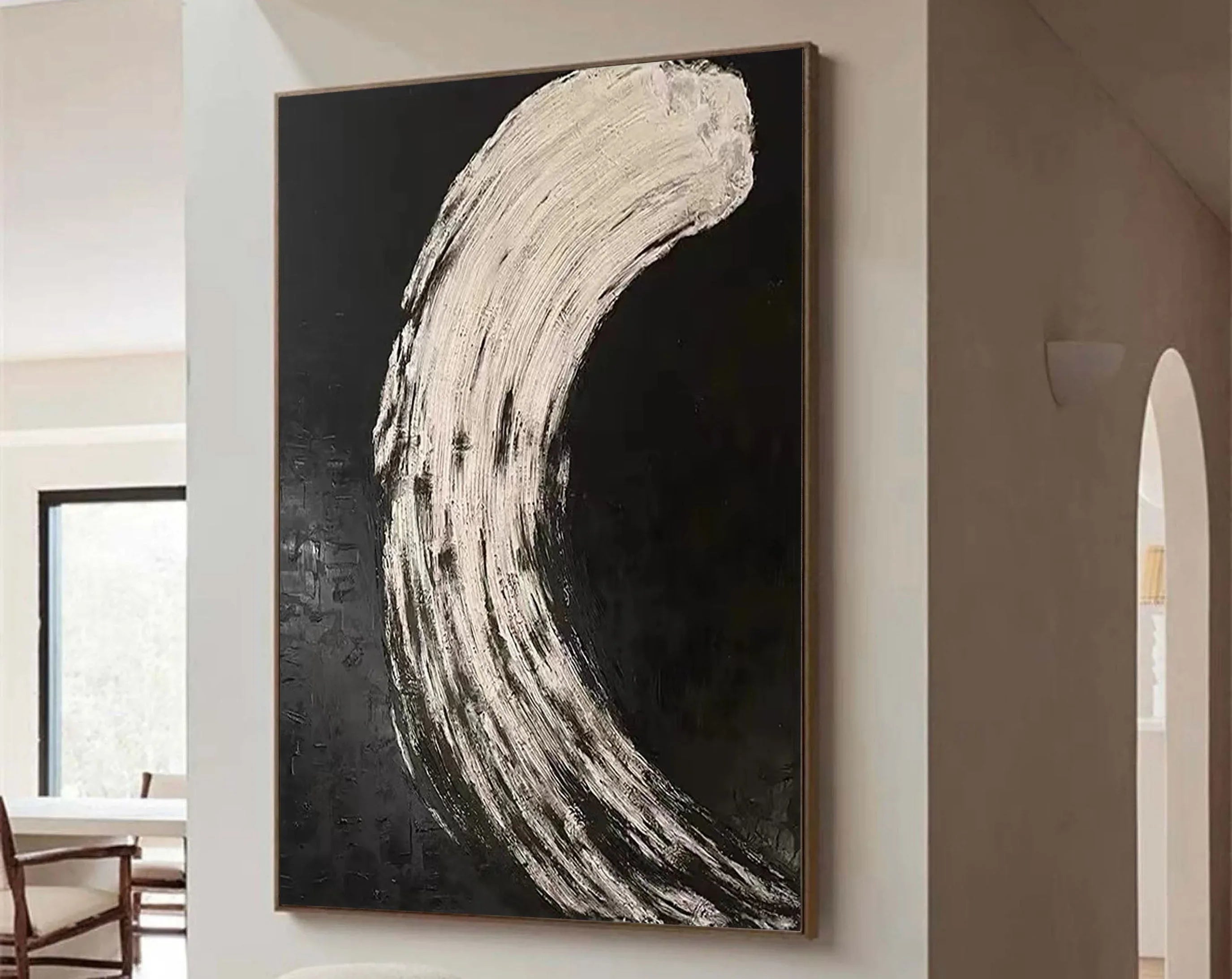 Eclipse Flow-Modern Minimalist Abstract Black and White Curved Texture Wall Art - artextured