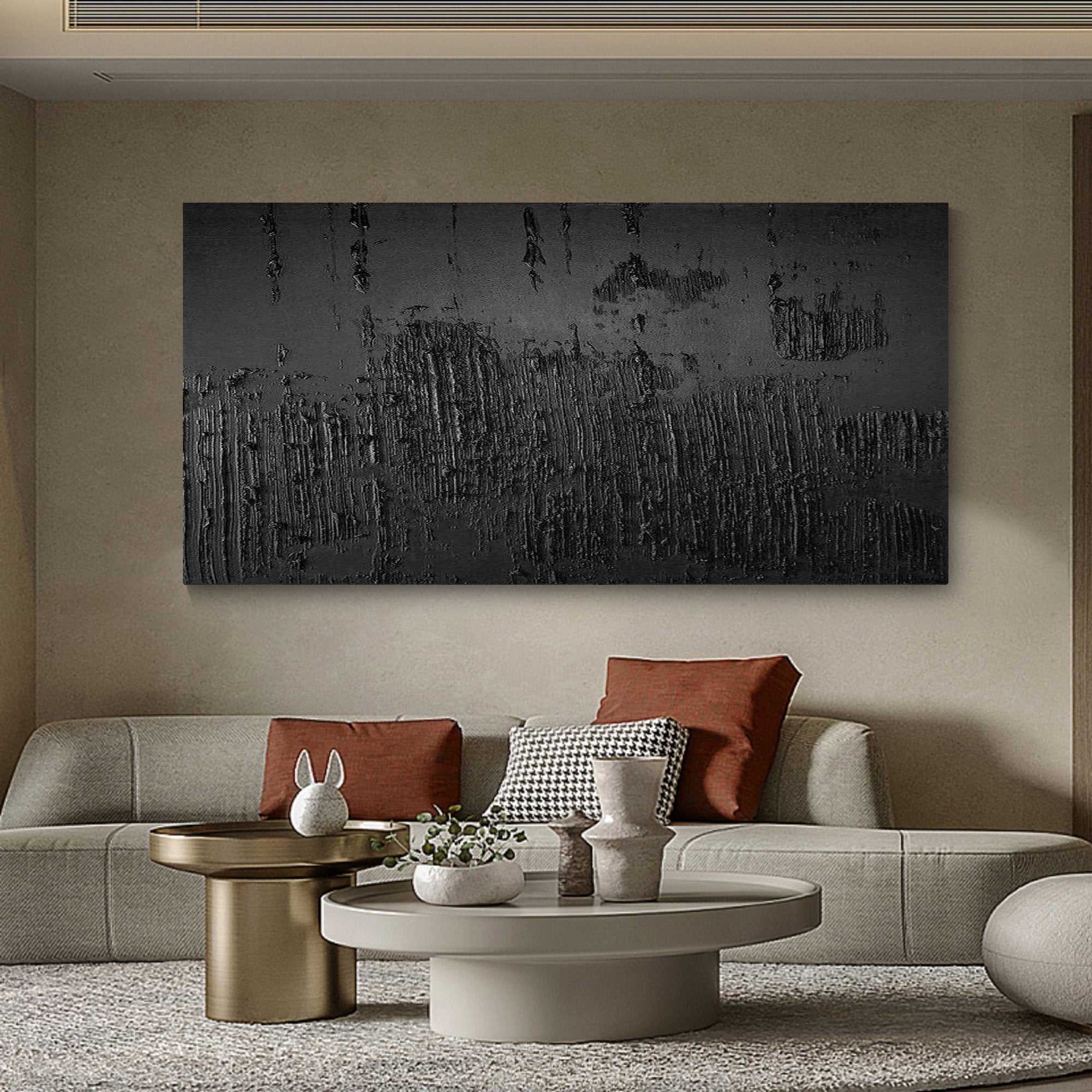Black Minimalist Abstract Painting - Textured Modern Wall Art