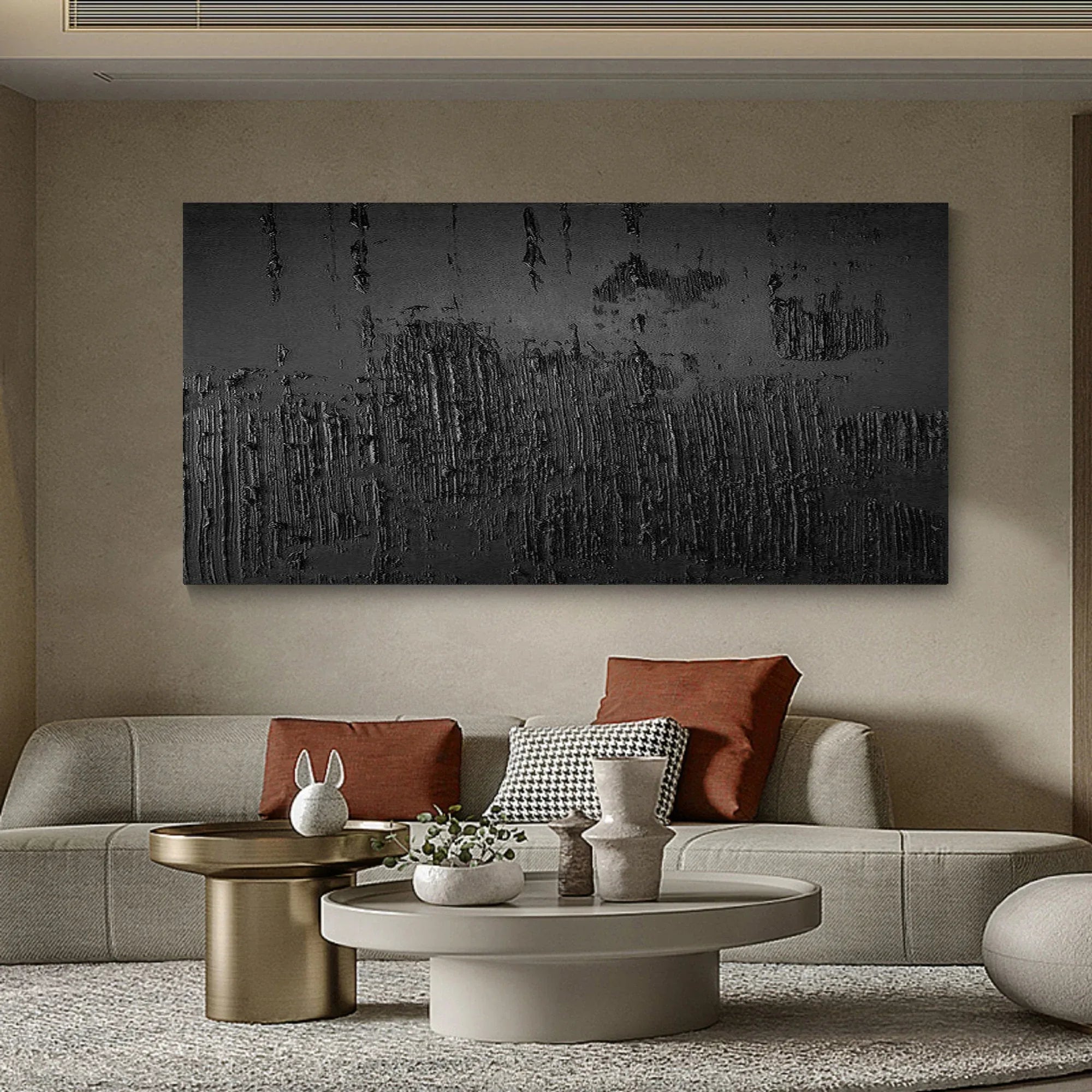 Black Minimalist Abstract Painting - Textured Modern Wall Art - artextured