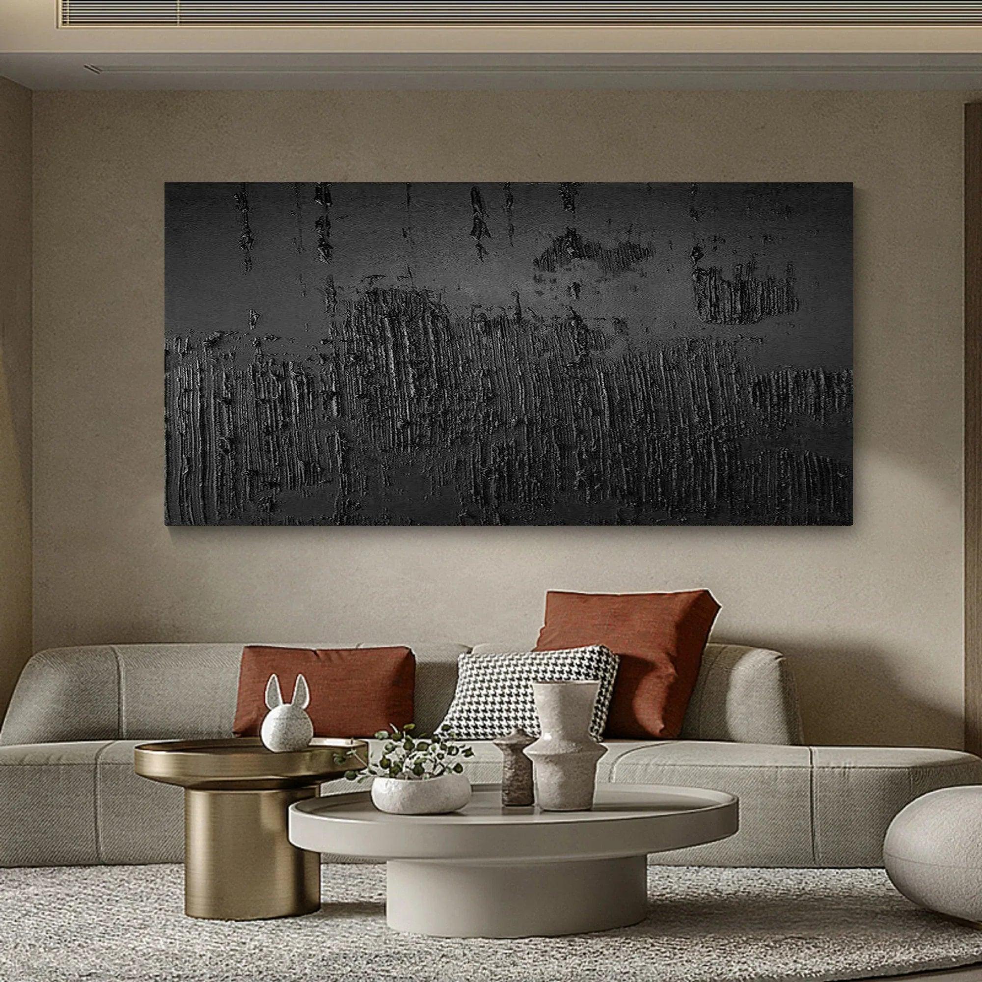 Black Minimalist Abstract Painting - Textured Modern Wall Art - artextured