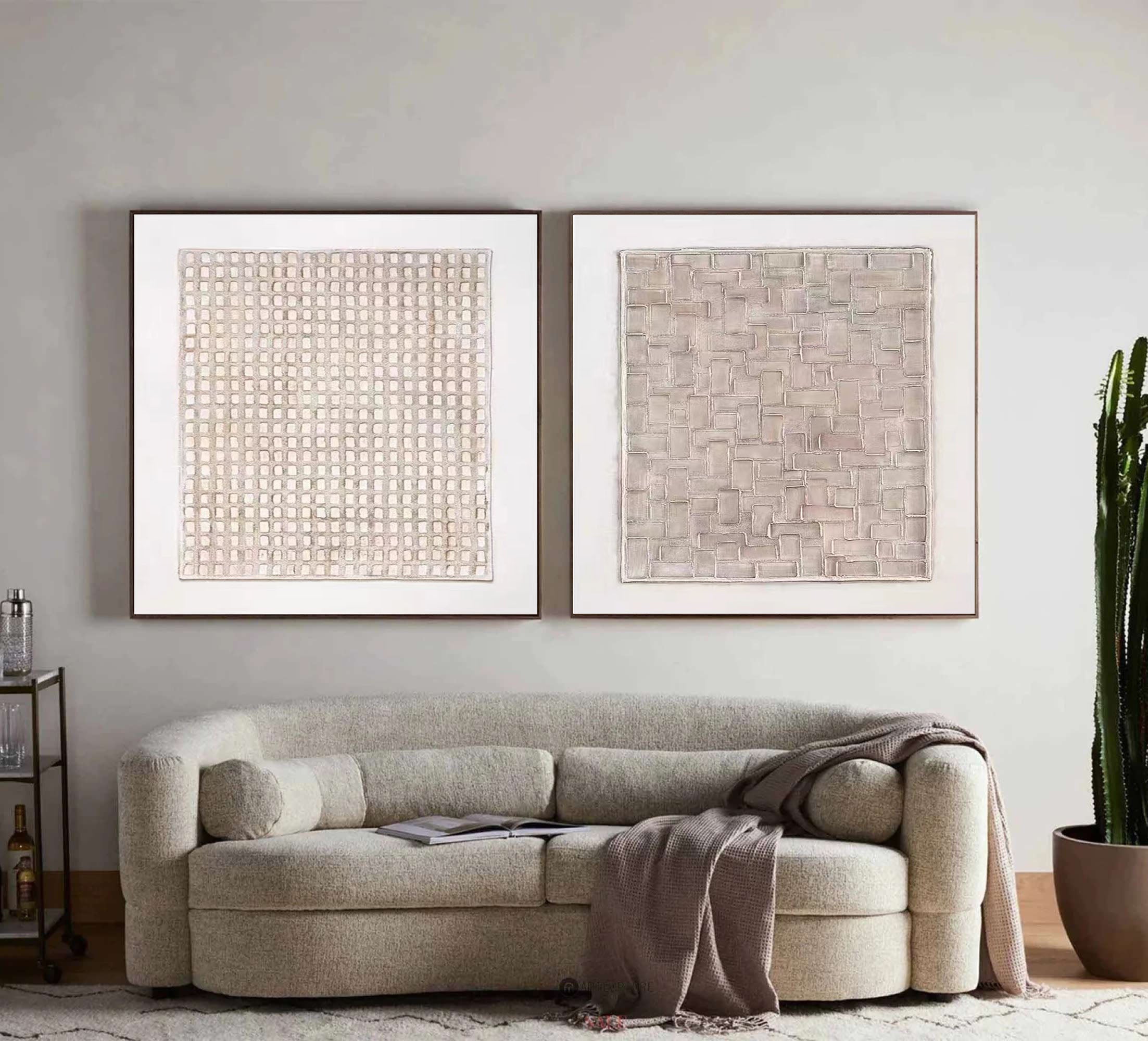 Textured Geometry: Minimalist Canvas Duo SET OF 2