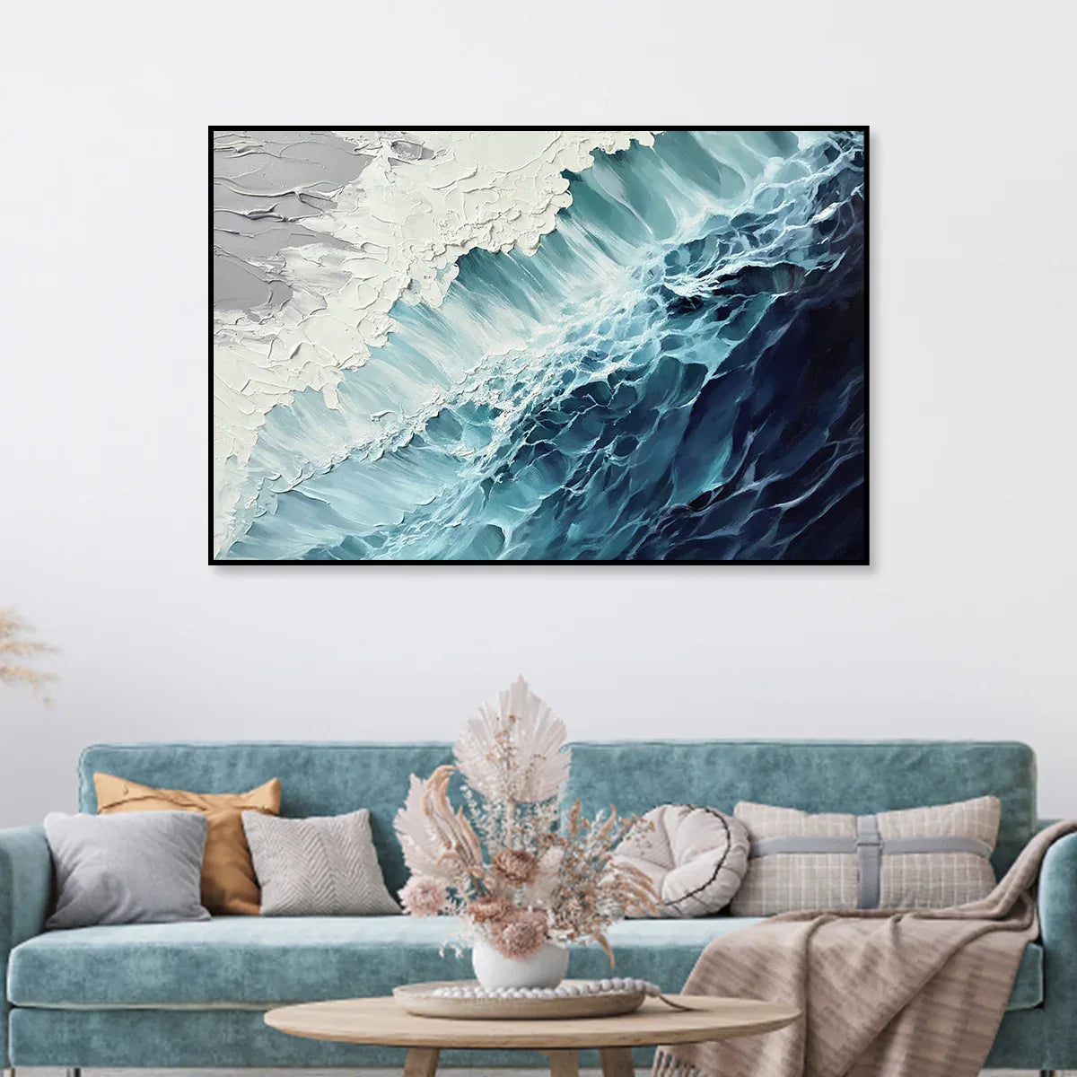 Ocean's Embrace-Modern Interior Design 3D Deep Blue Wave Abstract Wall Art - artextured
