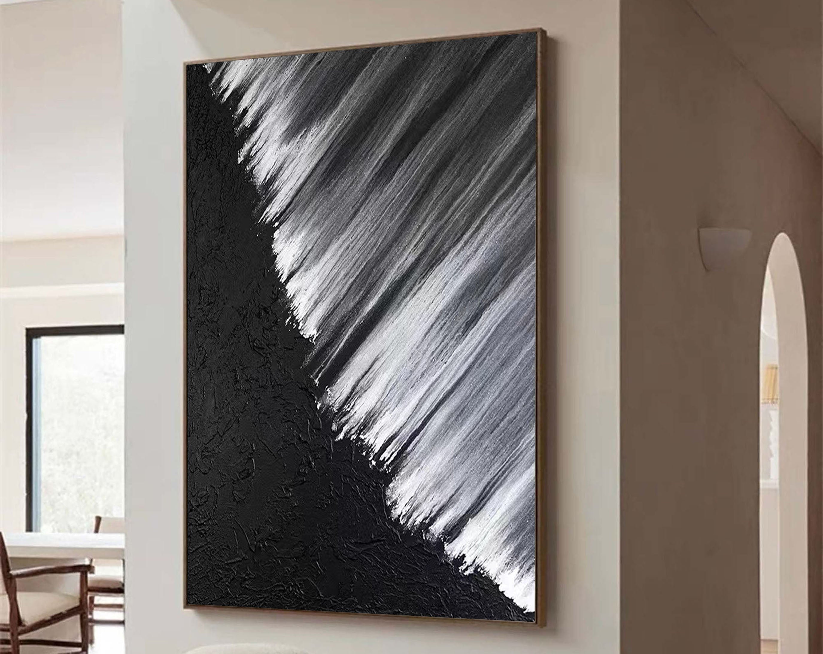Monochrome Cascade: Abstract Textured Canvas Art
