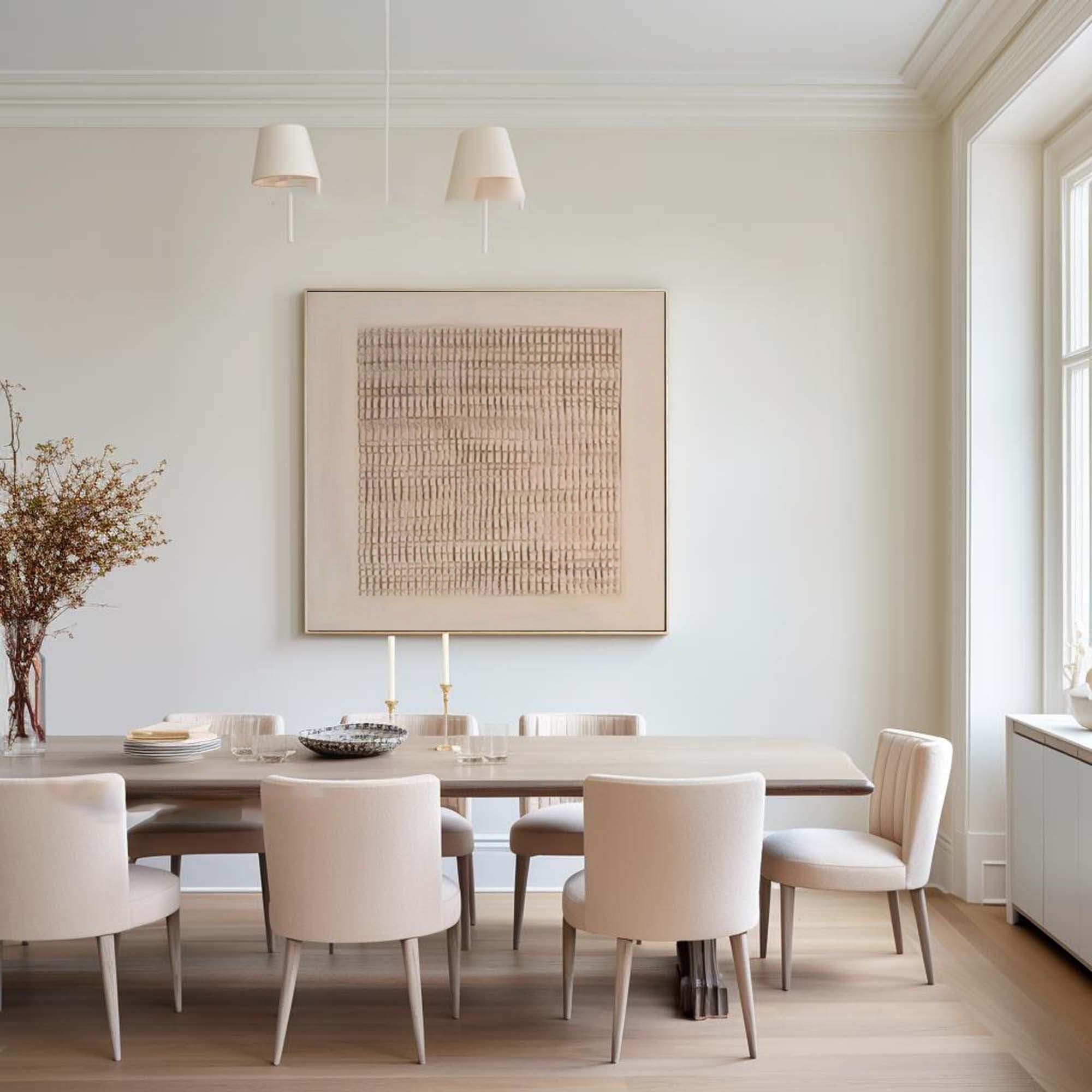 Earth Grid Echo-Hand Drawn Vertical Stripe Texture Geometric Abstract Wall Art