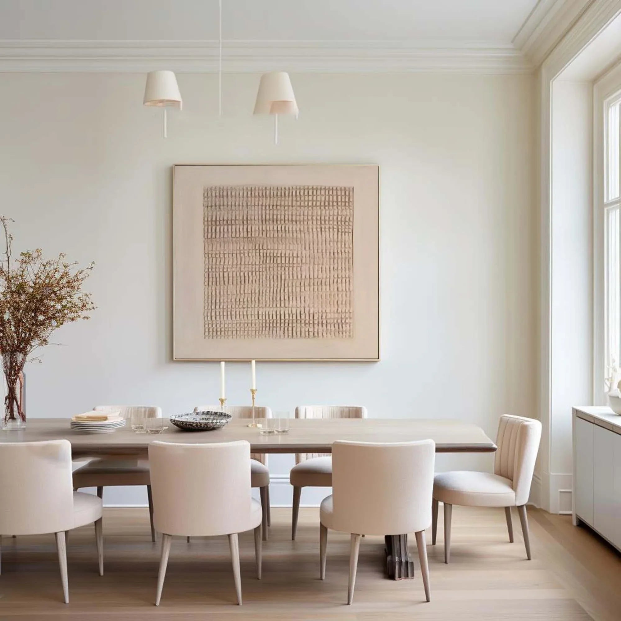 Earth Grid Echo-Hand Drawn Vertical Stripe Texture Geometric Abstract Wall Art - artextured