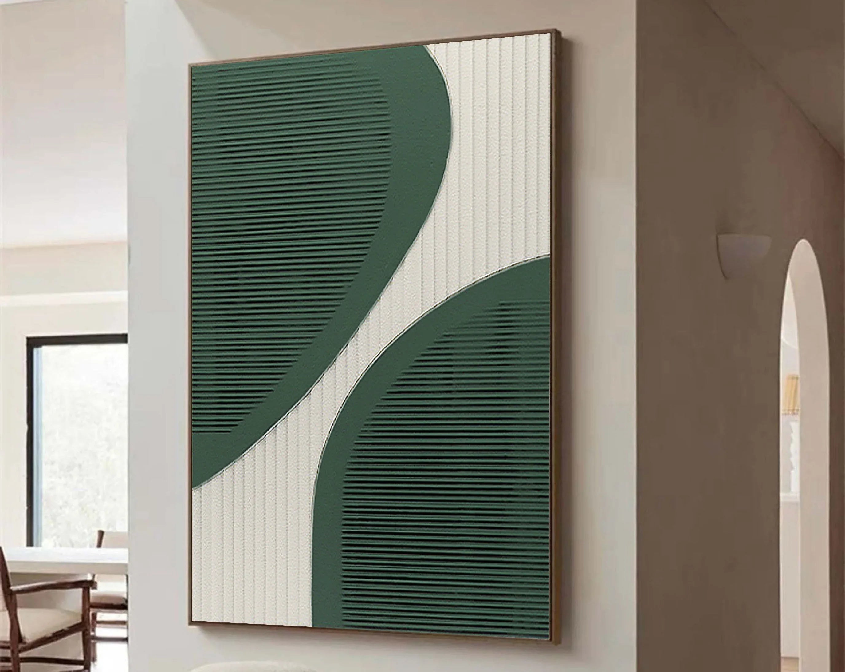 Curved Harmony-Modern Minimalist Green and White Curved Geometric Abstract Wall Art - artextured
