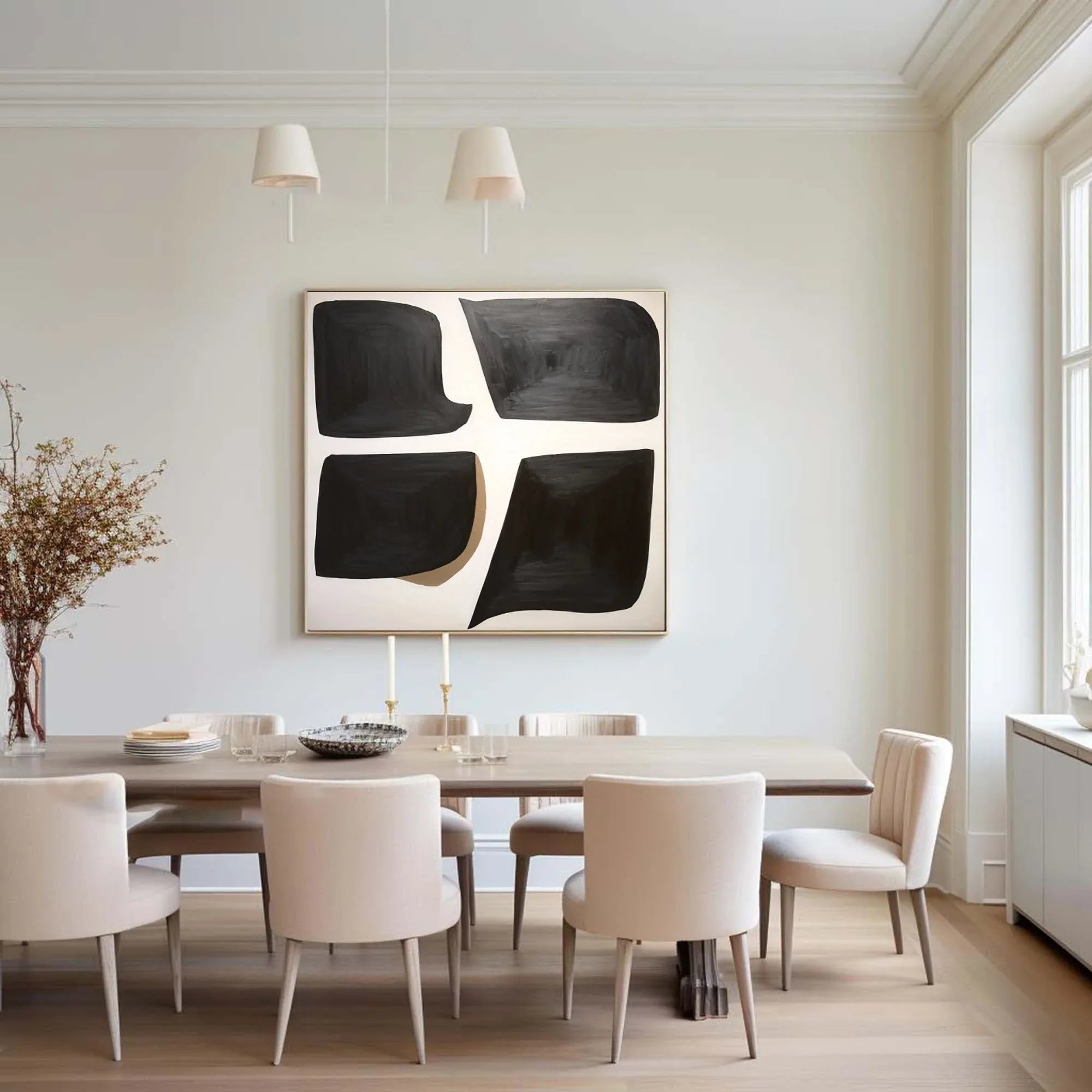 Abstract Balance Wall Art-Minimalist Black and White Geometric Balance Abstract Oil Painting - artextured