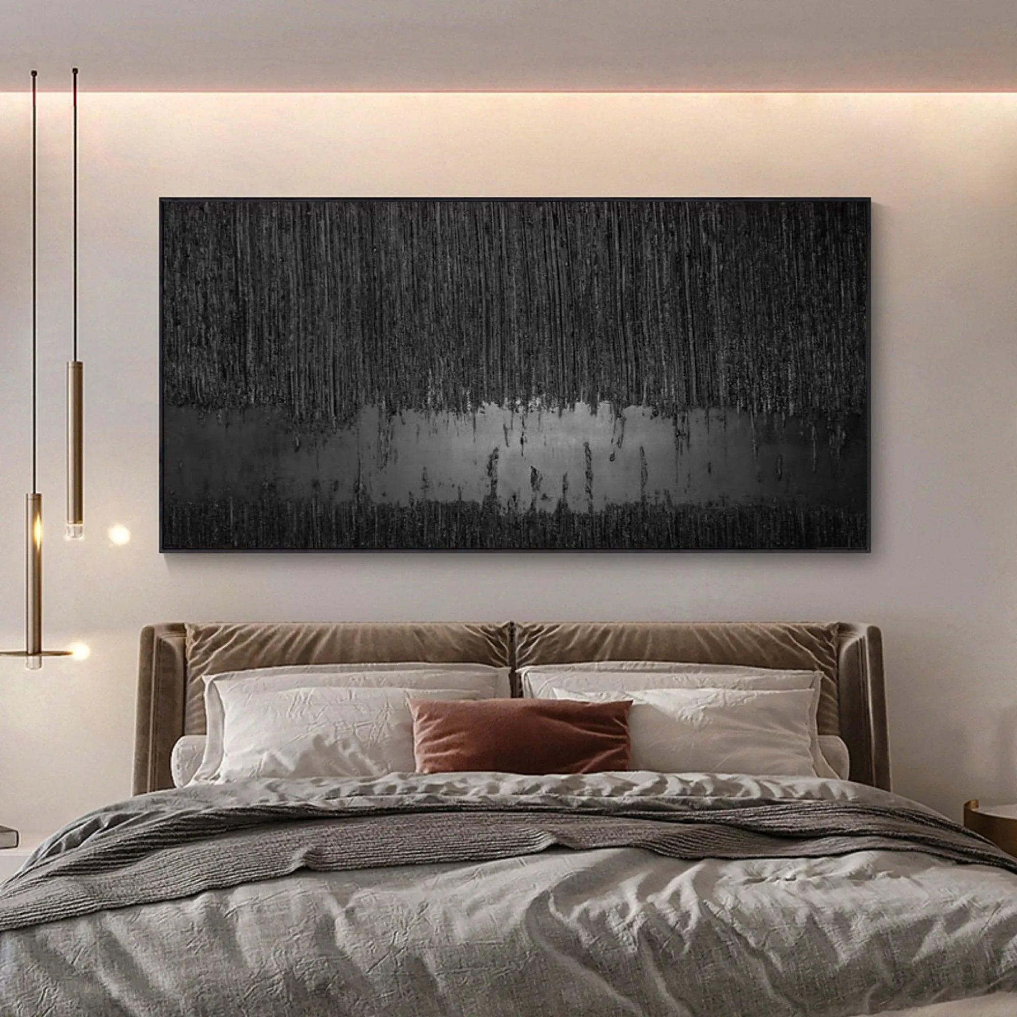 Obsidian Silence-Hand Drawn Black Gray Dangling Texture Abstract Oil Painting Wall Art - artextured