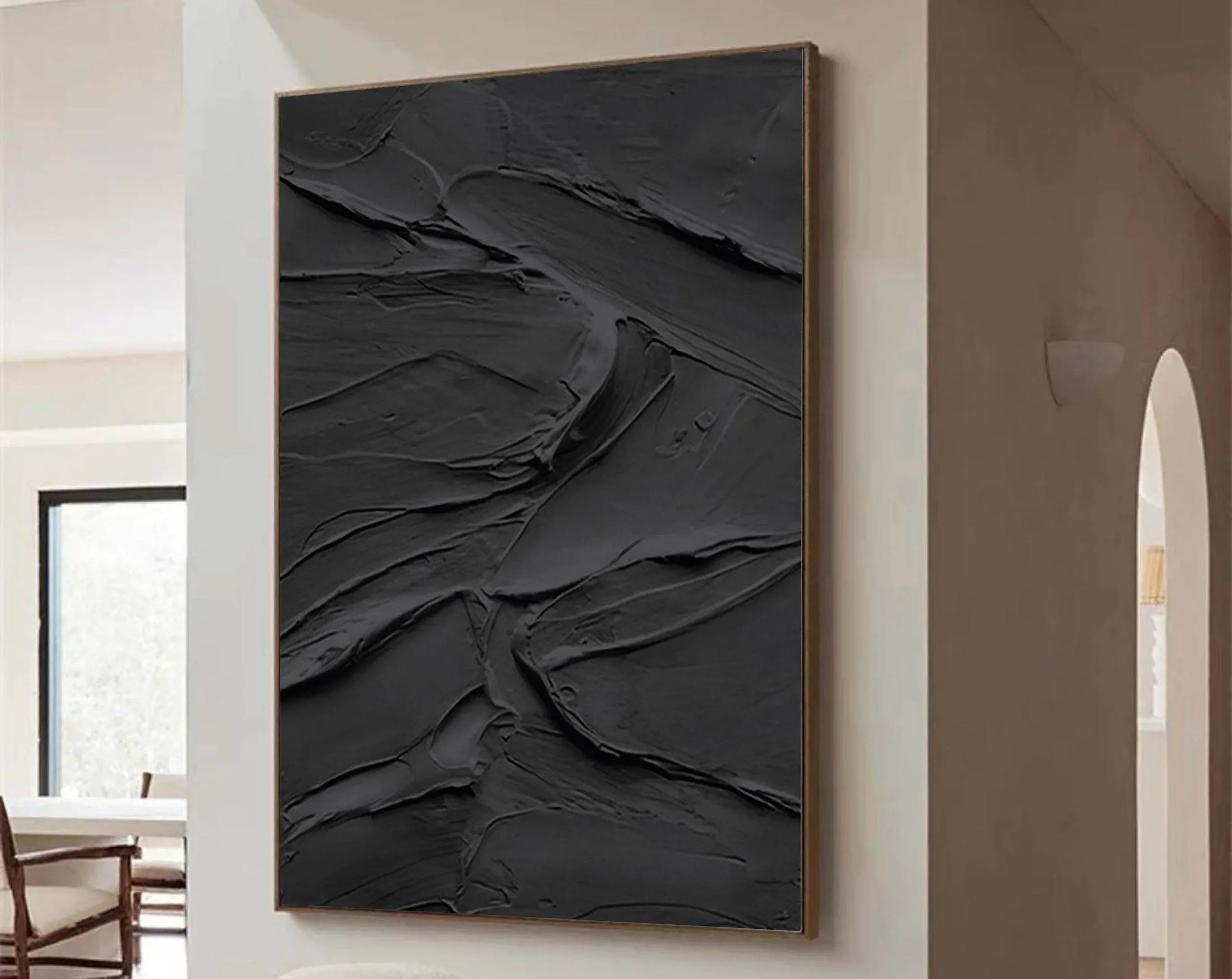 Midnight Layers-Modern Minimalist Home Black Abstract Texture Wall Art - artextured