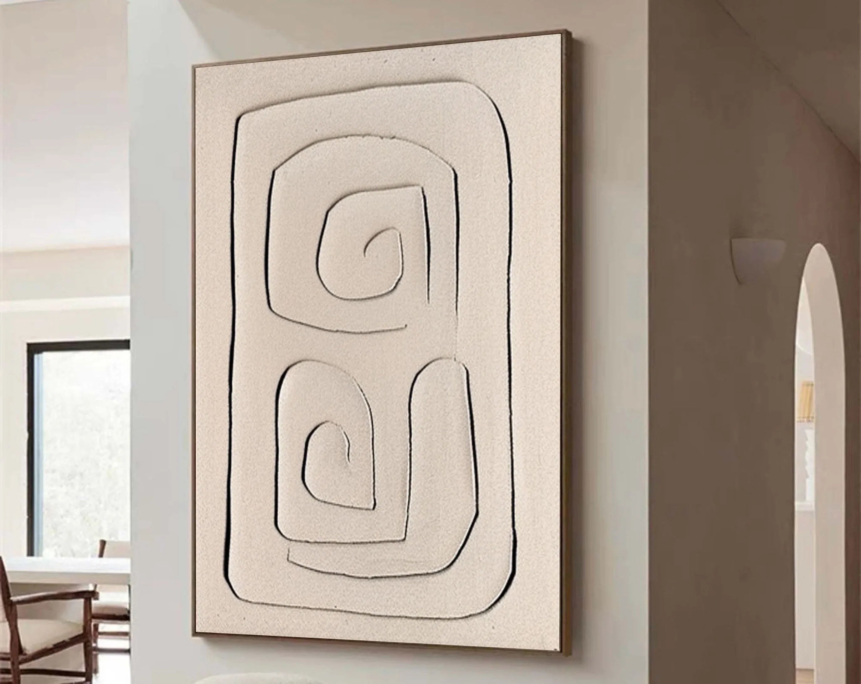 Mono Swirl Block-Wabi Sabi Abstract Wall Art with Spiral Minimalist Texture - artextured