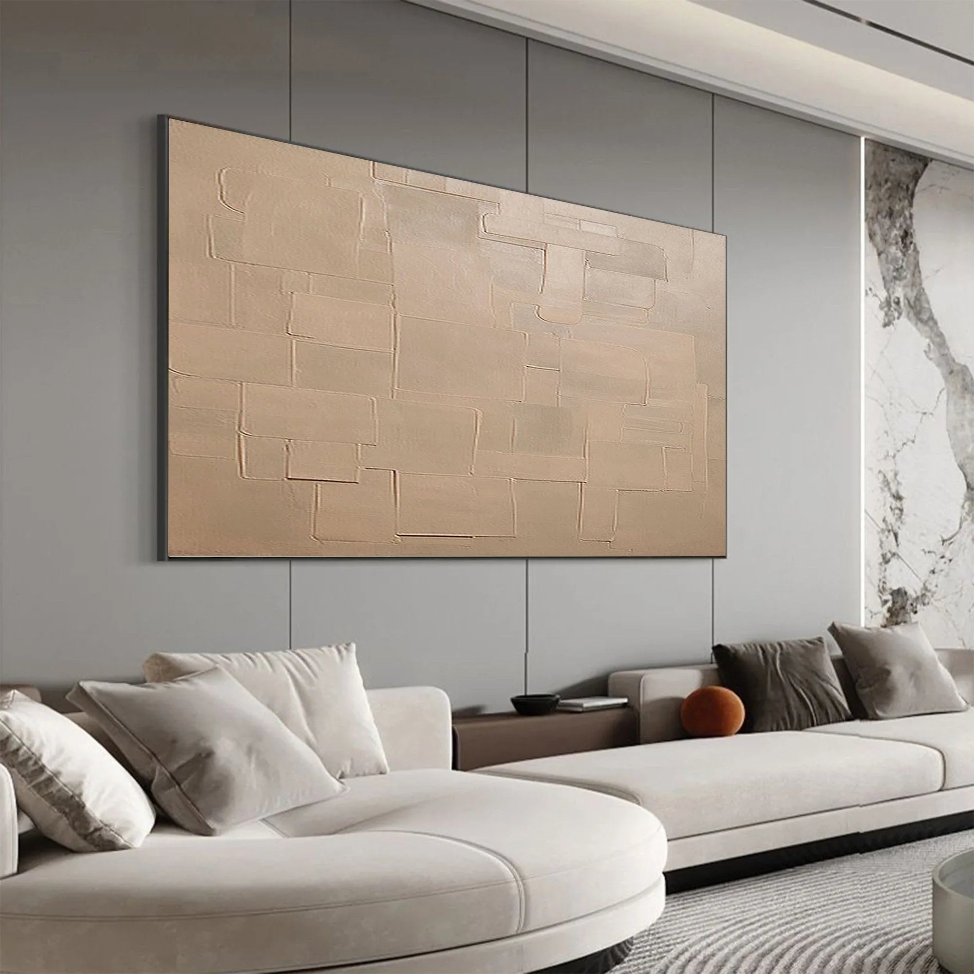 Pale Block Echo-Minimalist Light Brown Geometric Block Texture Wall Art - artextured