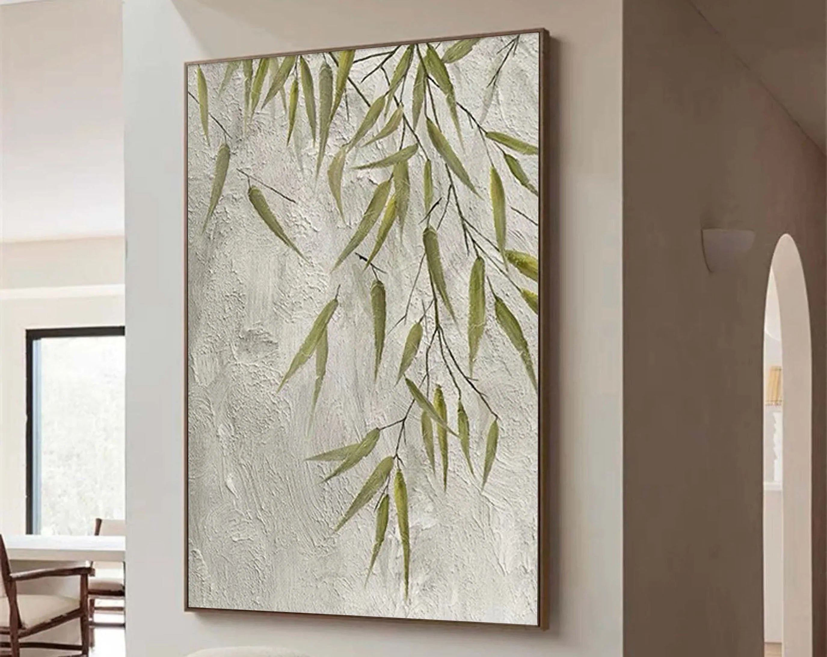 Willow Grace-Hand Drawn Bamboo Leaf Texture Oil Painting Wall Art - artextured