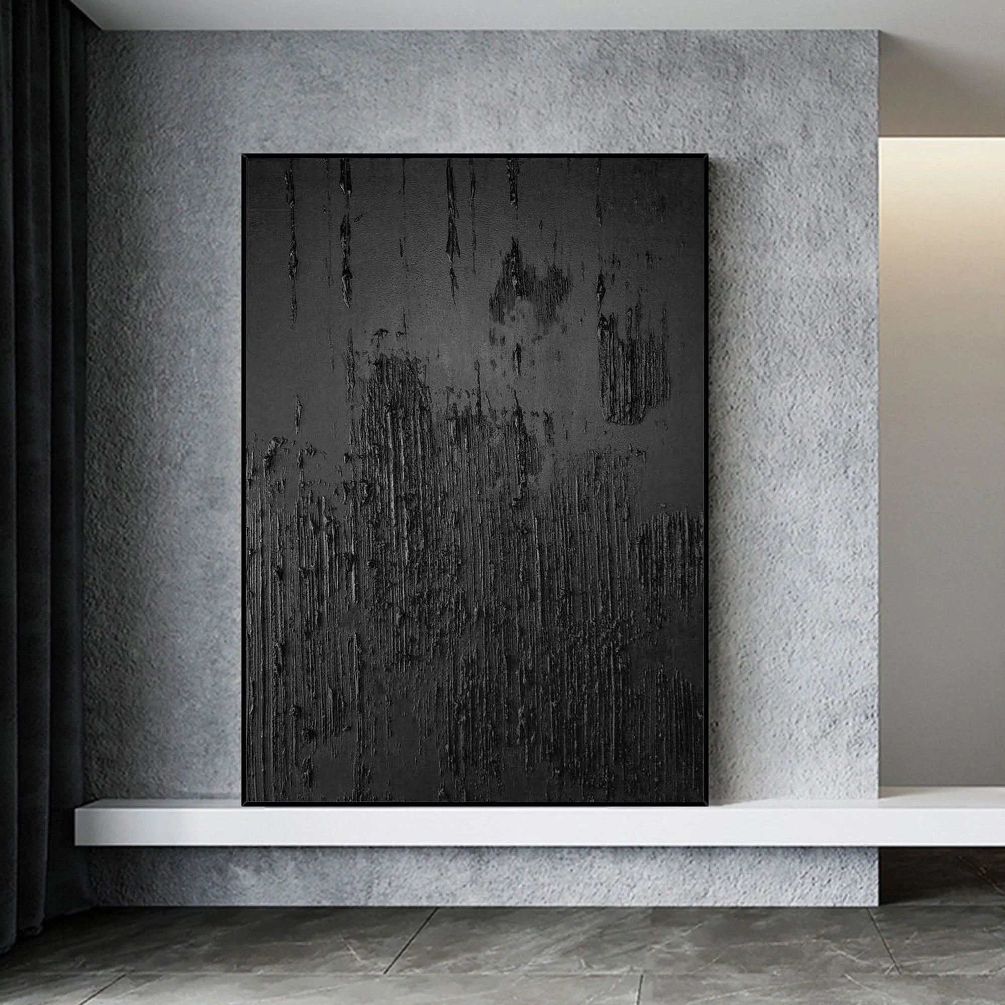 Liquid Metal Maze-Modern Textured Minimalist Black Abstract Wall Art - artextured