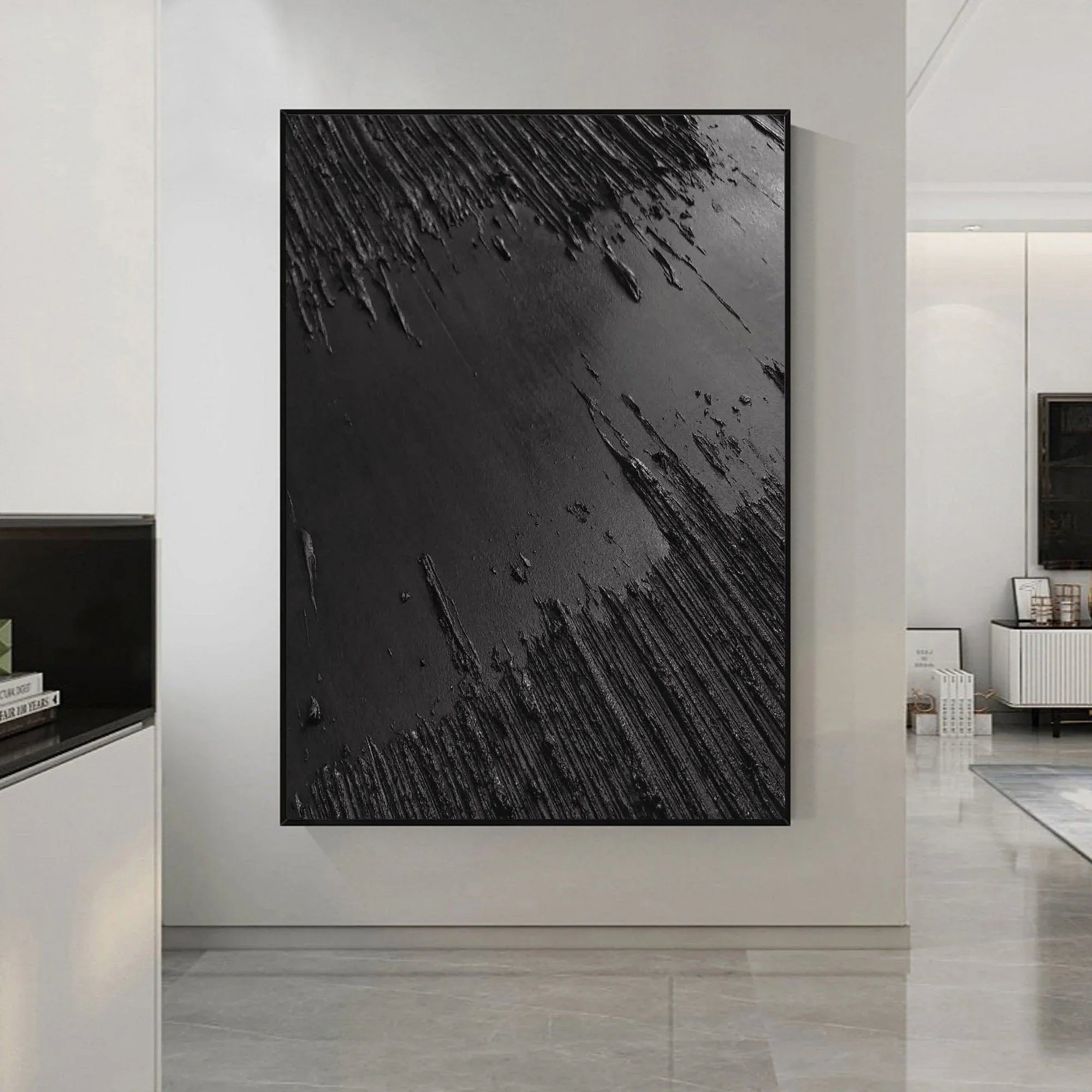 Minimalist Black Textured Canvas Art - Monochrome Abstract Wall Decor - artextured