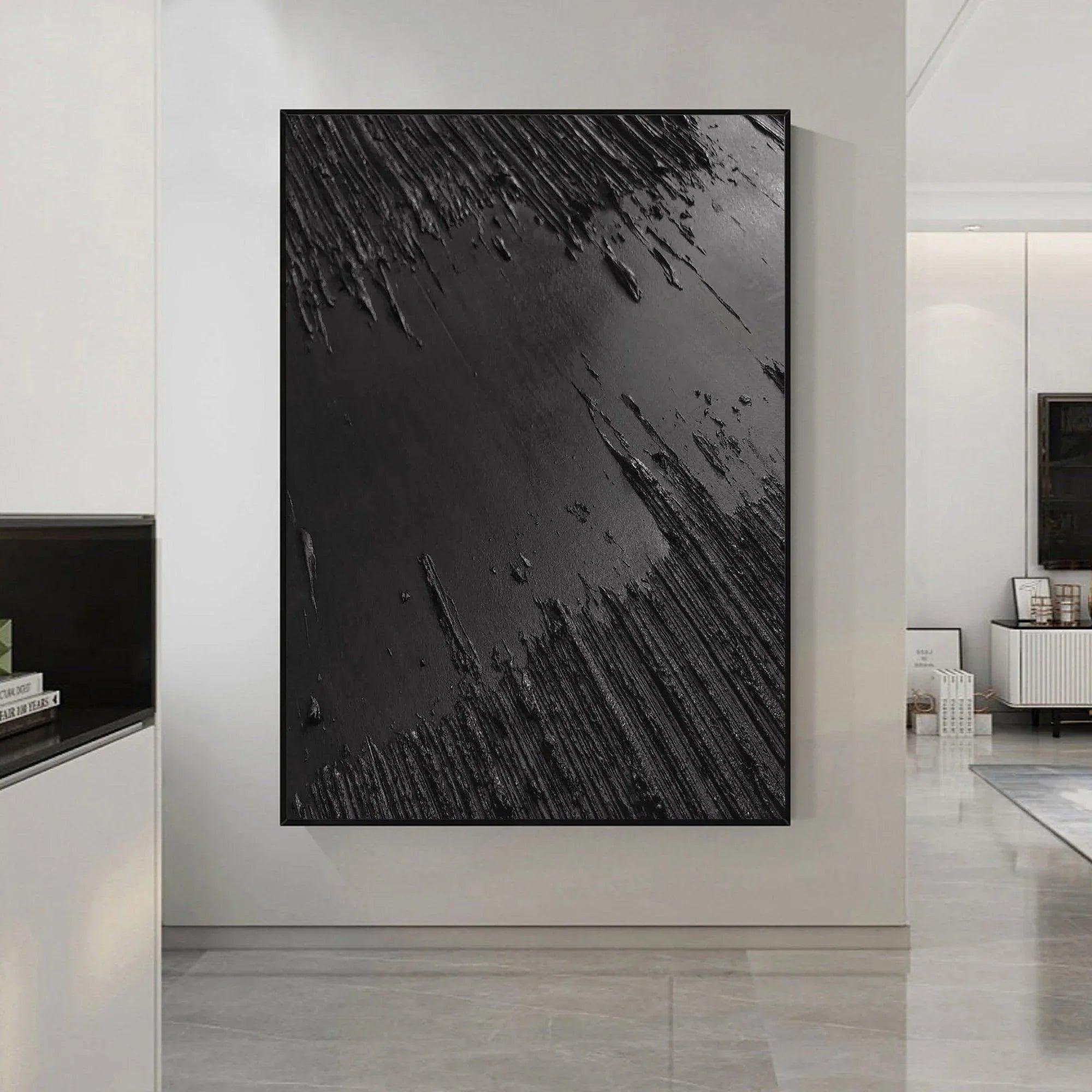 Minimalist Black Textured Canvas Art - Monochrome Abstract Wall Decor - artextured