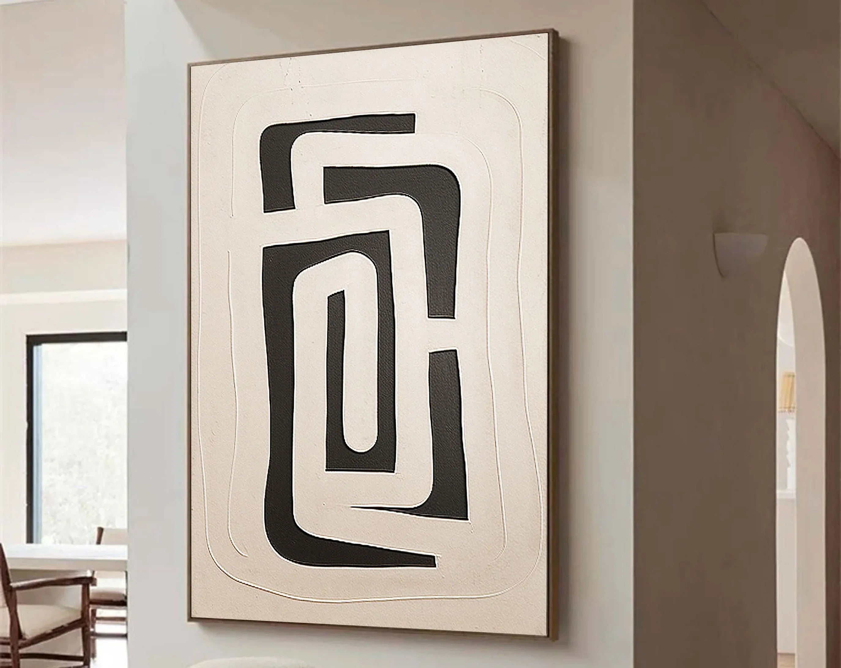 Dual Geometry-Modern Hand Drawn Geometric Black and White Wabi Sabi Abstract Wall Art - artextured