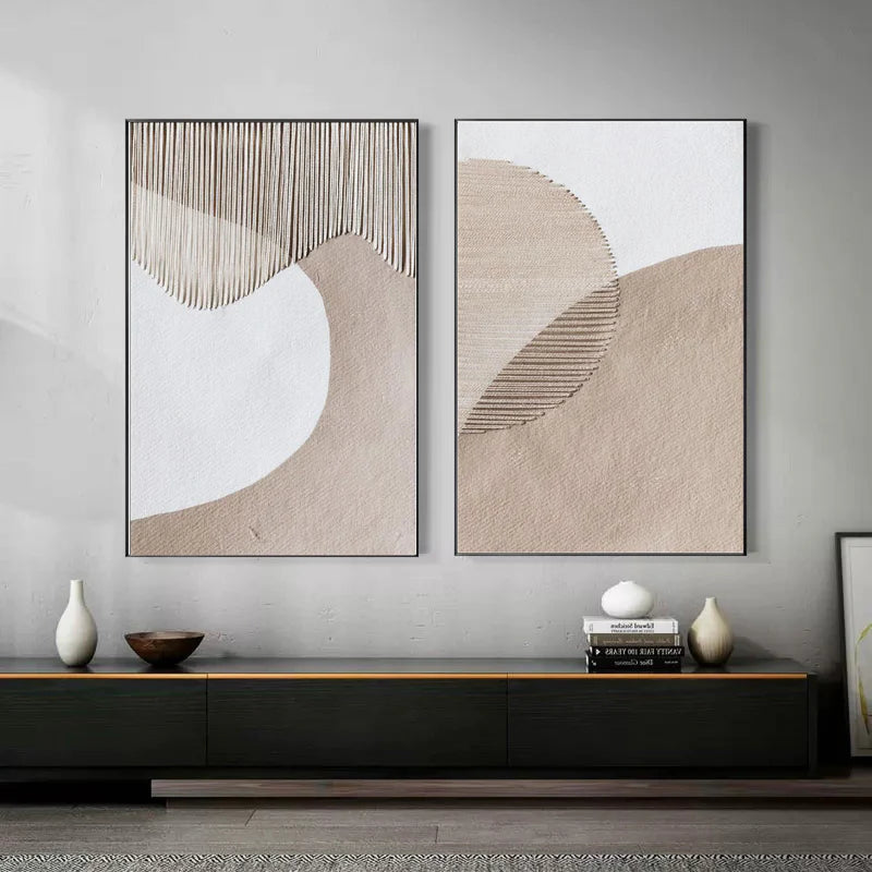 Duo of Curved Textures-Abstract Minimalist Dual Canvas Set with Textured Design SET OF 2