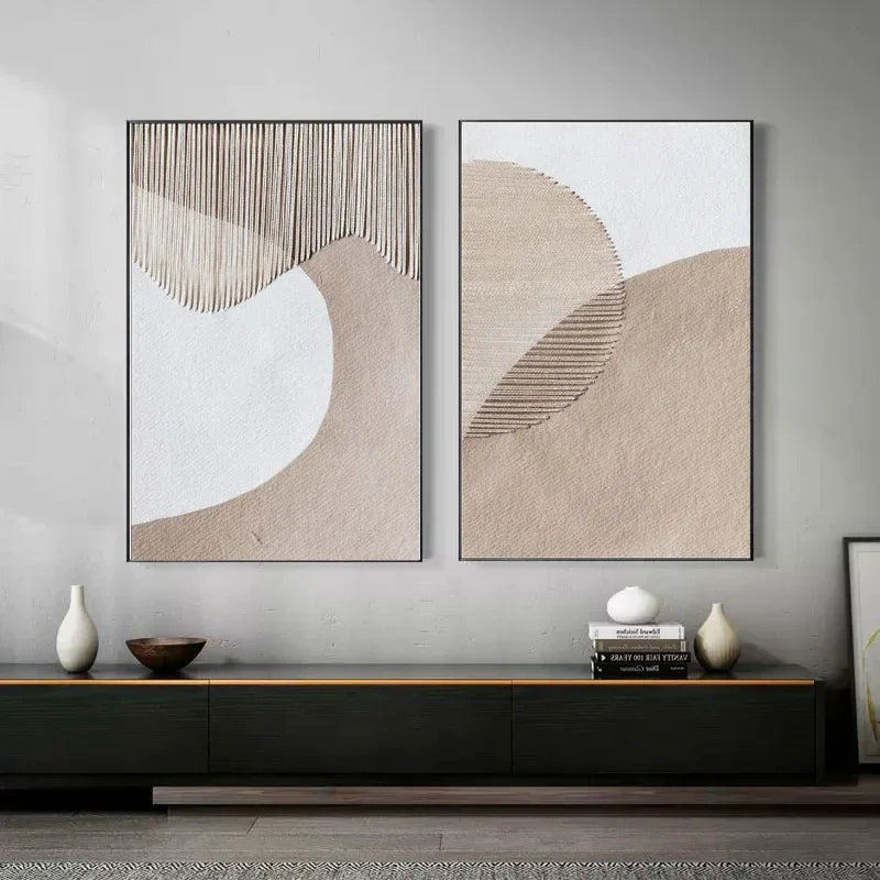 Duo of Curved Textures-Abstract Minimalist Dual Canvas Set with Textured Design SET OF 2 - artextured
