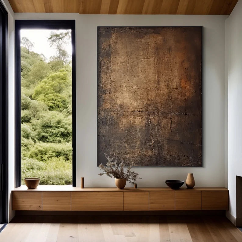 Bronze Silence – Large Textured Wabi-Sabi Abstract Canvas Art