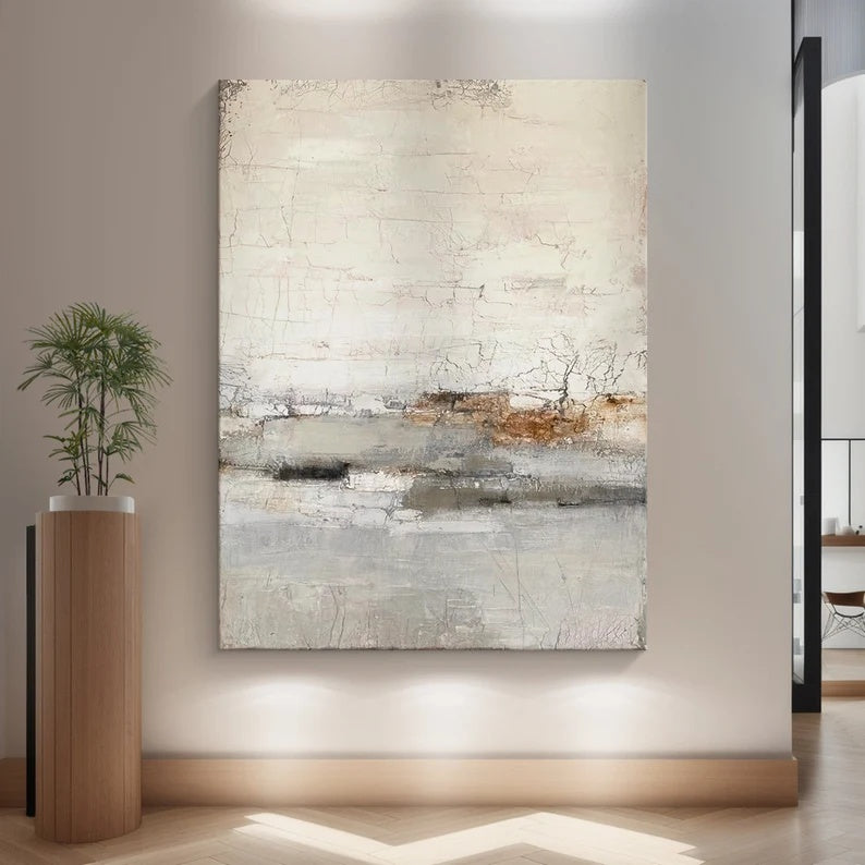Whispering Horizon – Light Textured Wabi-Sabi Abstract Wall Art