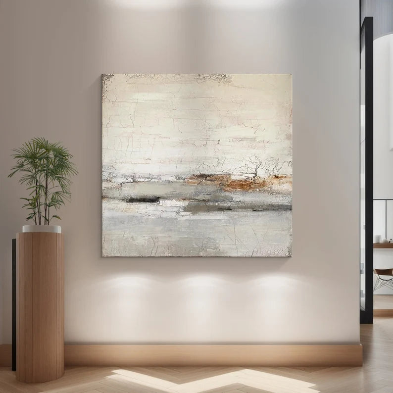 Whispering Horizon – Light Textured Wabi-Sabi Abstract Wall Art