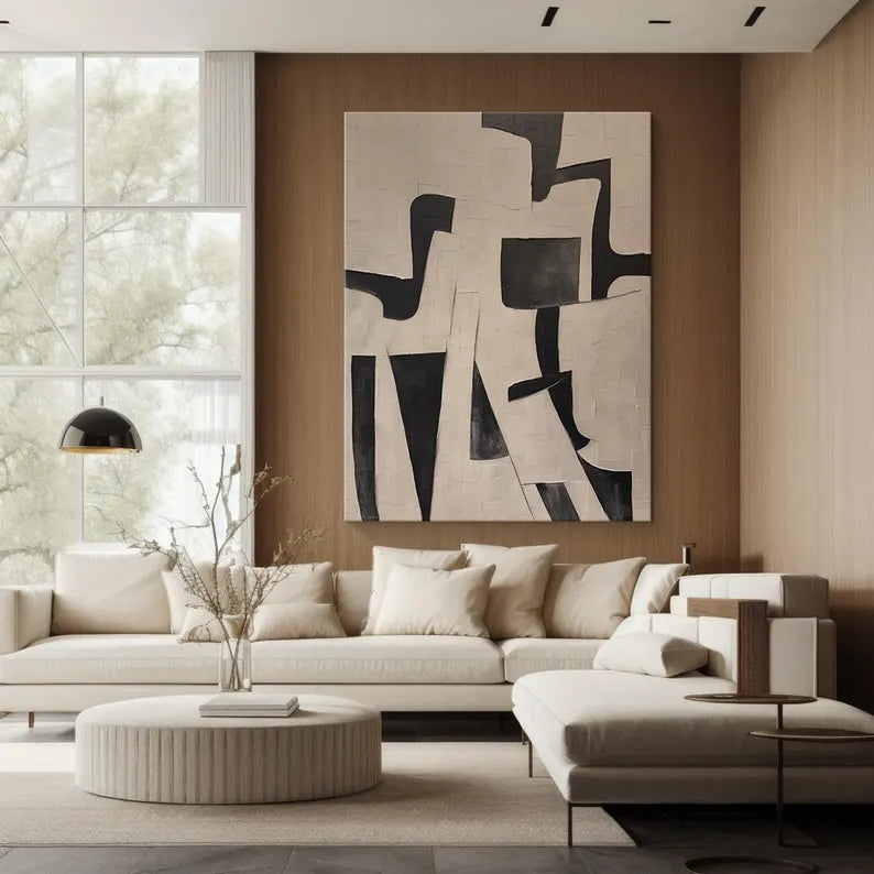 Monochrome Geometry – Textured Black and Neutral Abstract Wall Art