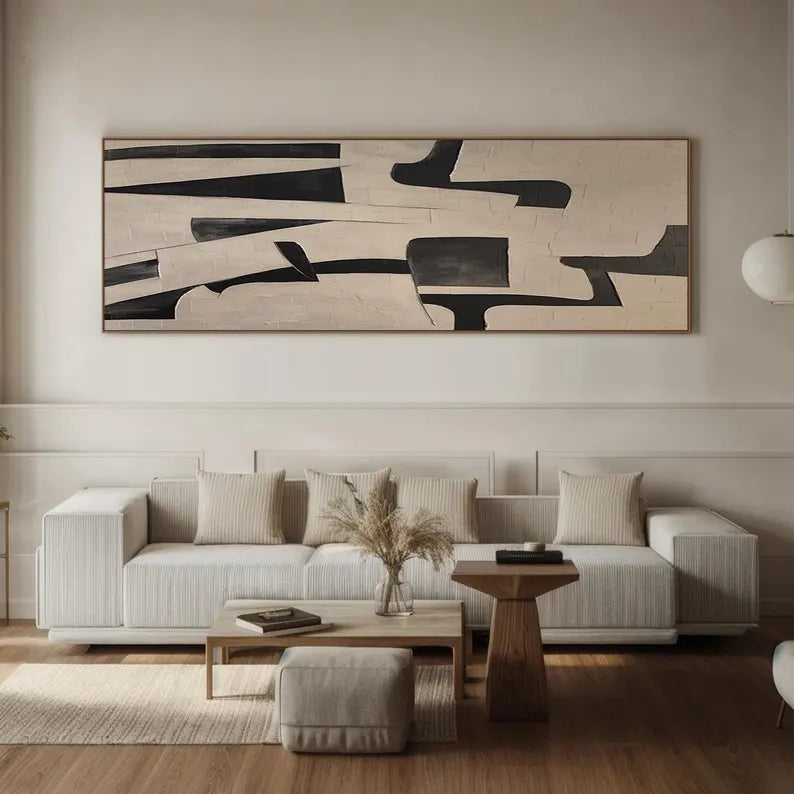 Monochrome Geometry – Textured Black and Neutral Abstract Wall Art