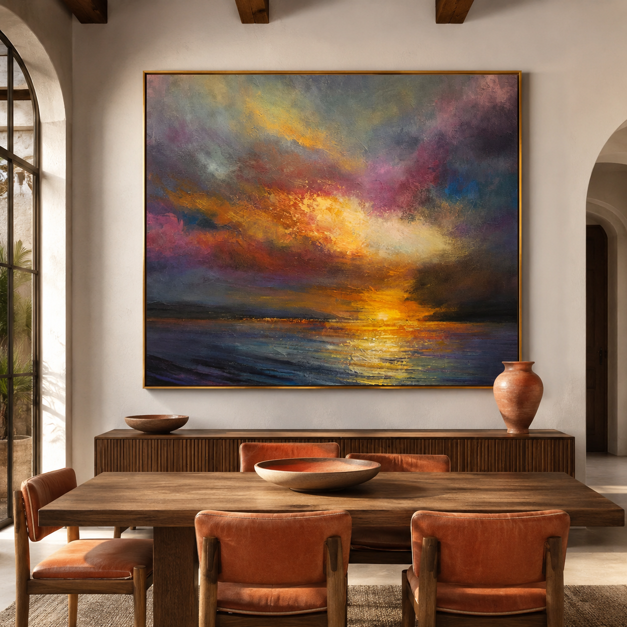 Chromatic Sunset Sea-Modern Minimalist Sunset Sea Sunset Texture Oil Painting Wall Art