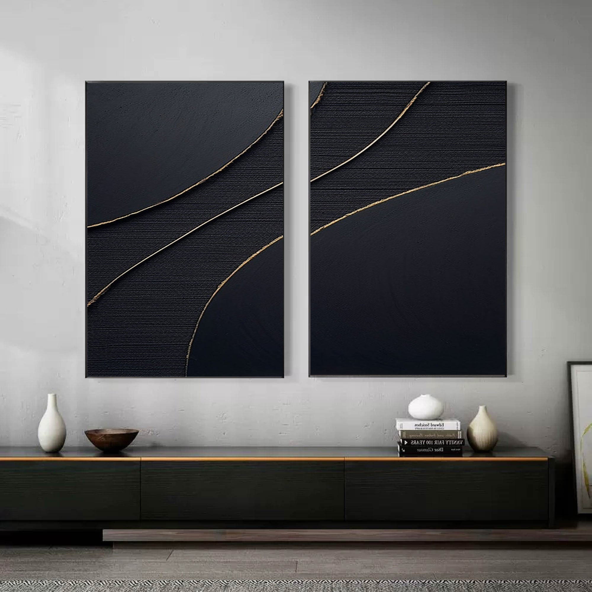 Midnight Elegance Abstract Painting SET OF 2