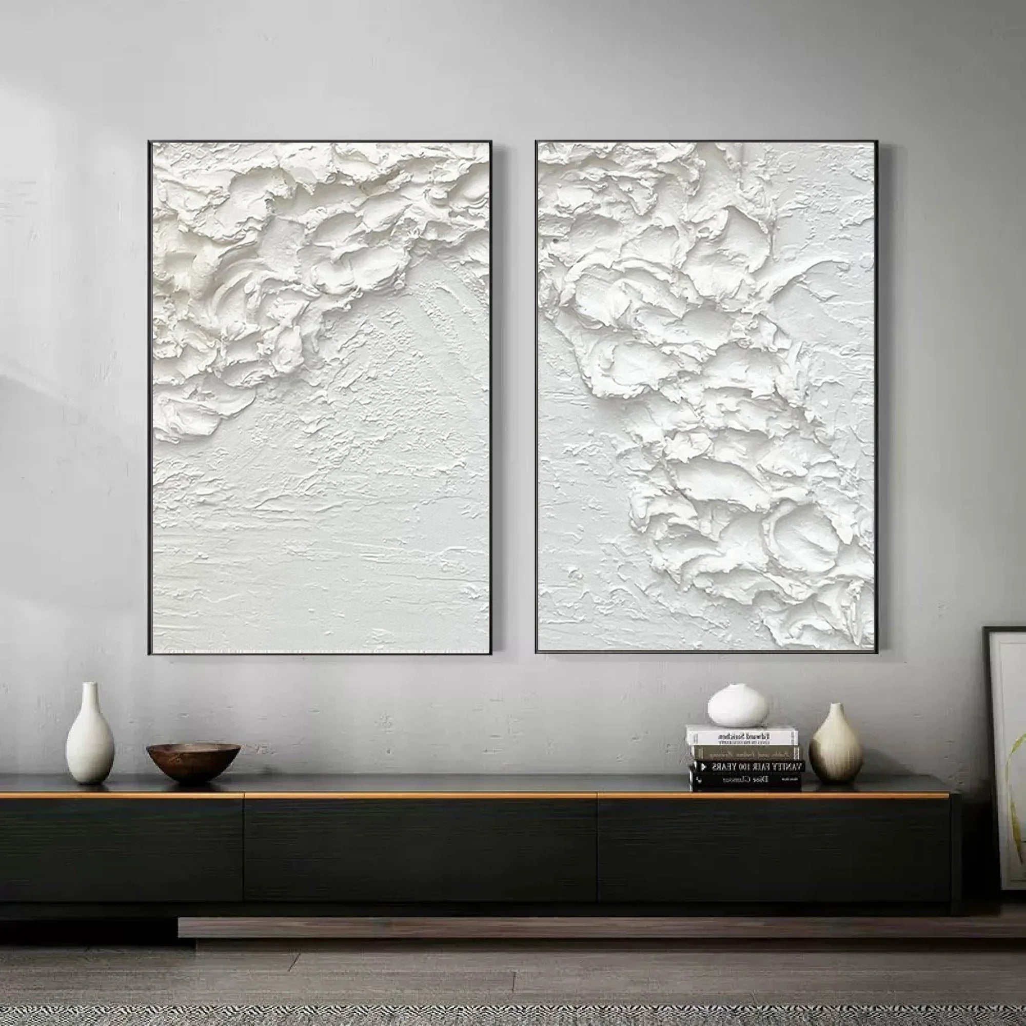 Textured Waves SET OF 2-Hand Painted Thick White Wave Texture Oil Painting Wall Art - artextured