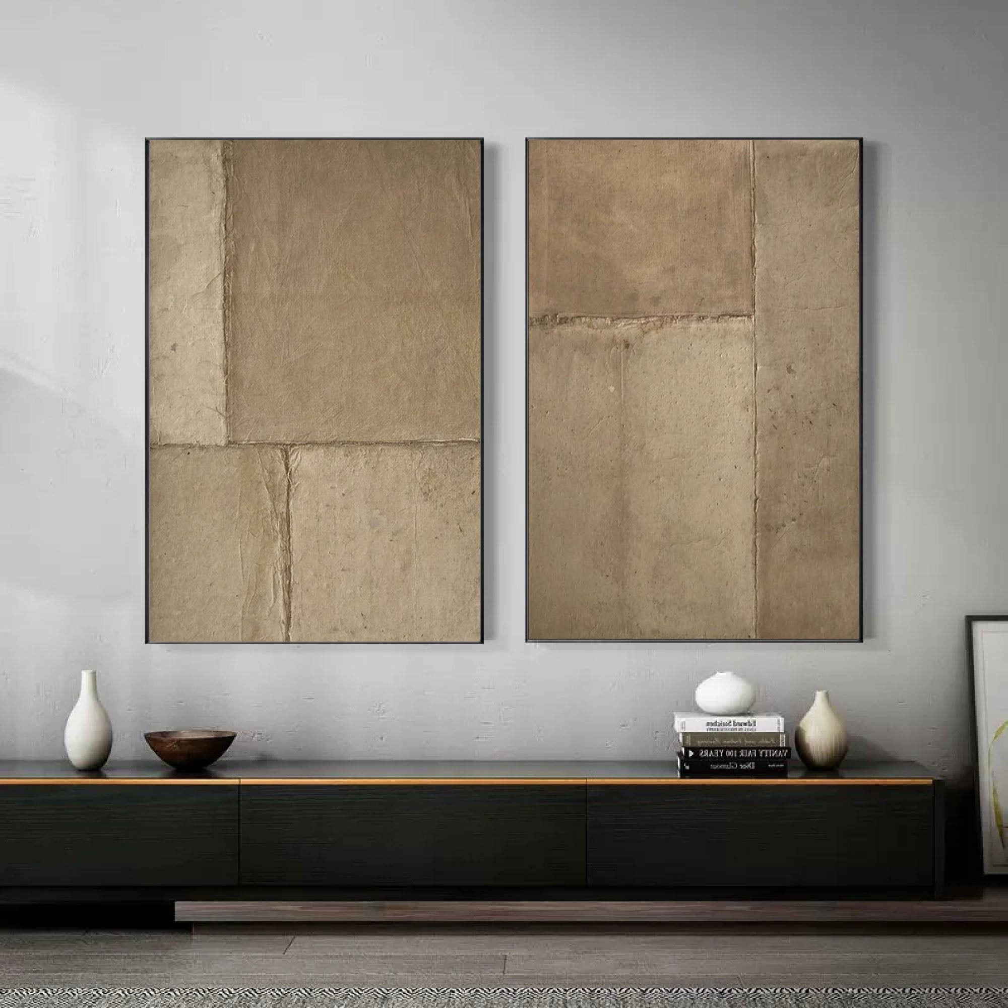 Rustic Harmony: Textured Neutral Canvas Set OF 2