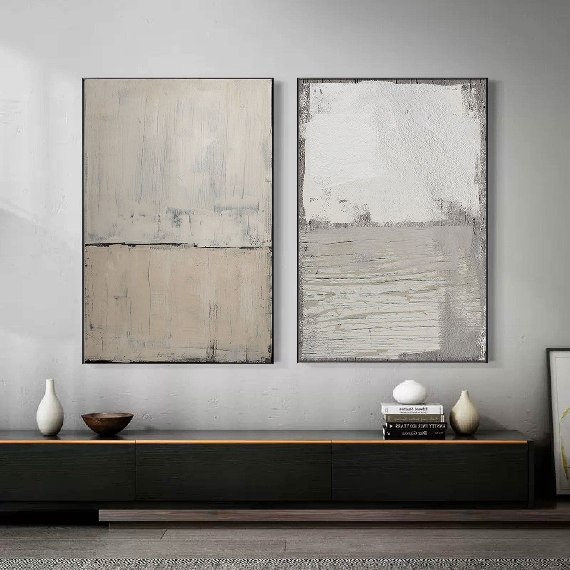 Minimalist Duo: Textured Abstract Canvas Set OF 2