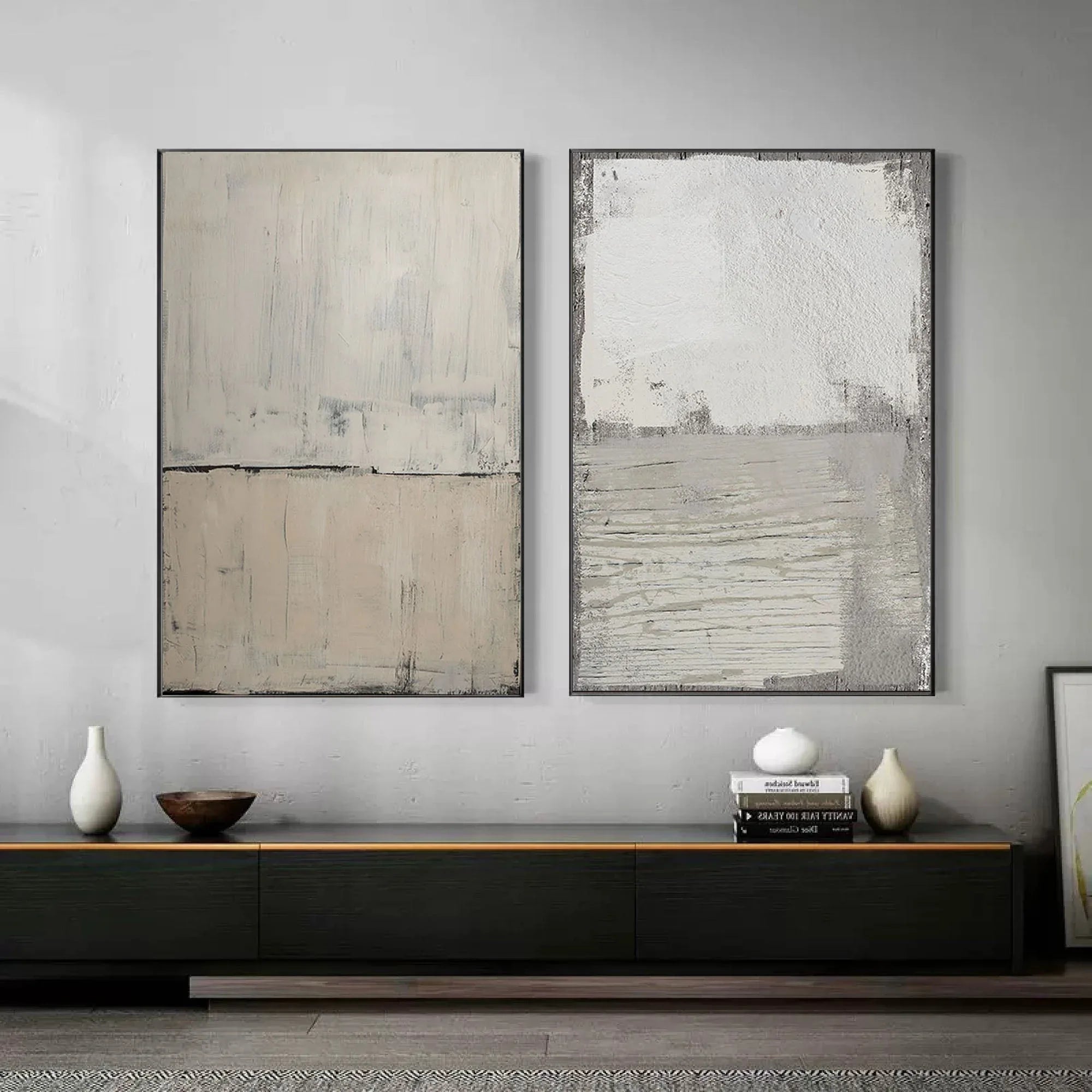 Neutral Duo Flow-Minimalist Duo-Textured Abstract Canvas Set OF 2 - artextured