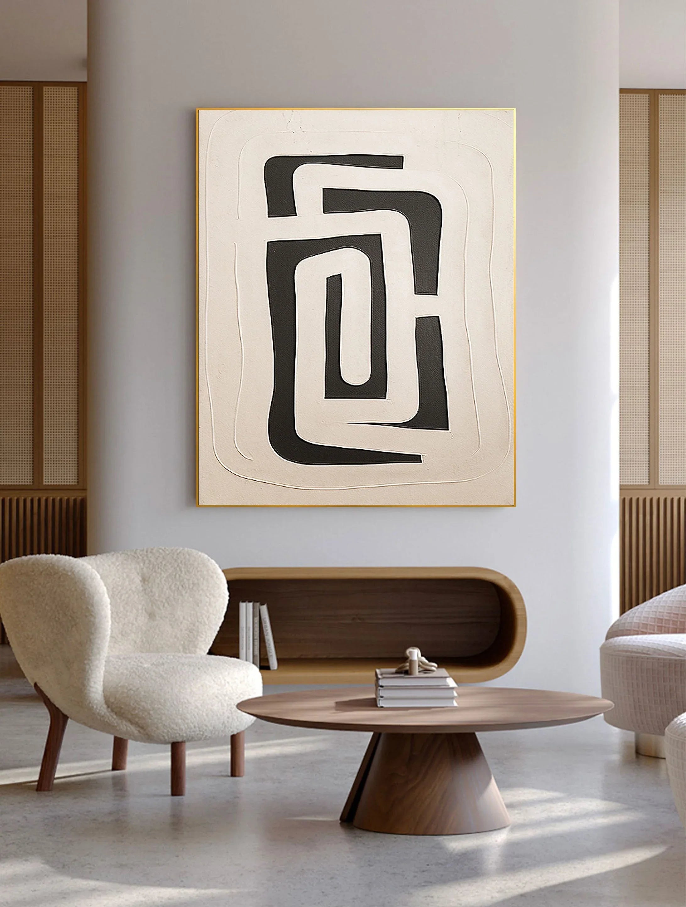Dual Geometry-Modern Hand Drawn Geometric Black and White Wabi Sabi Abstract Wall Art - artextured
