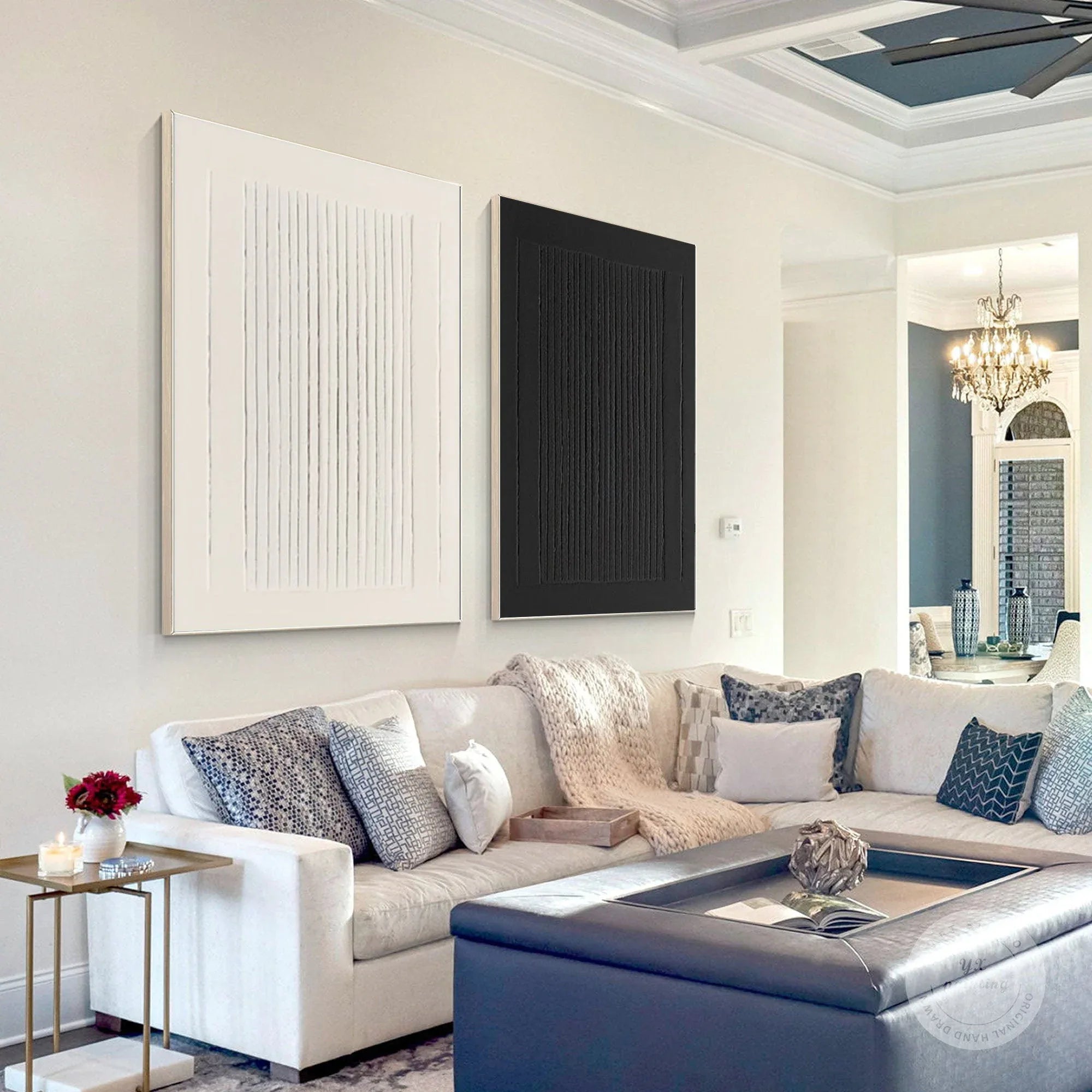 Dual Symmetry SET OF 2-Modern Minimalist Geometric Vertical Stripes Texture Abstract Wall Art - artextured