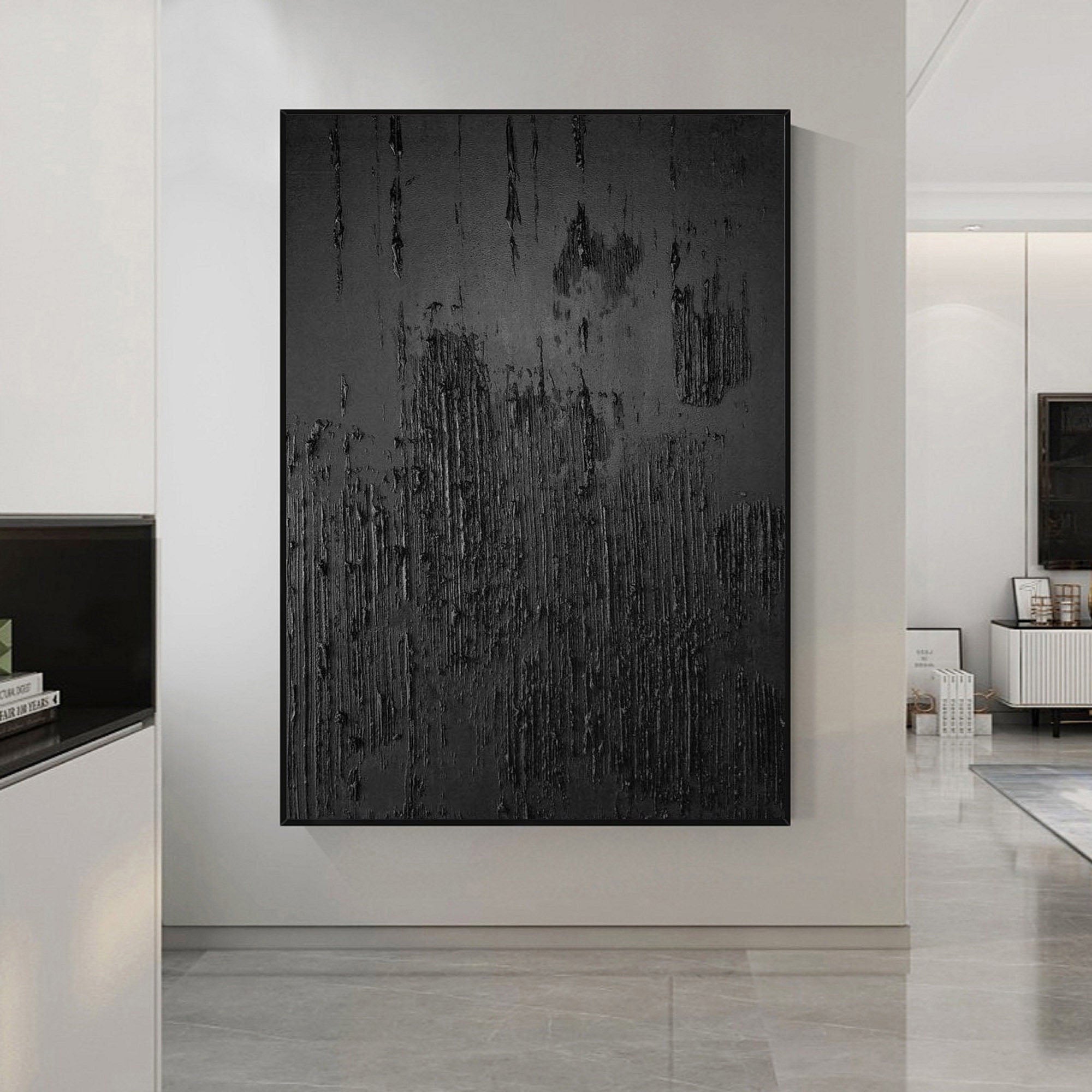 Liquid Metal Maze-Modern Textured Minimalist Black Abstract Wall Art