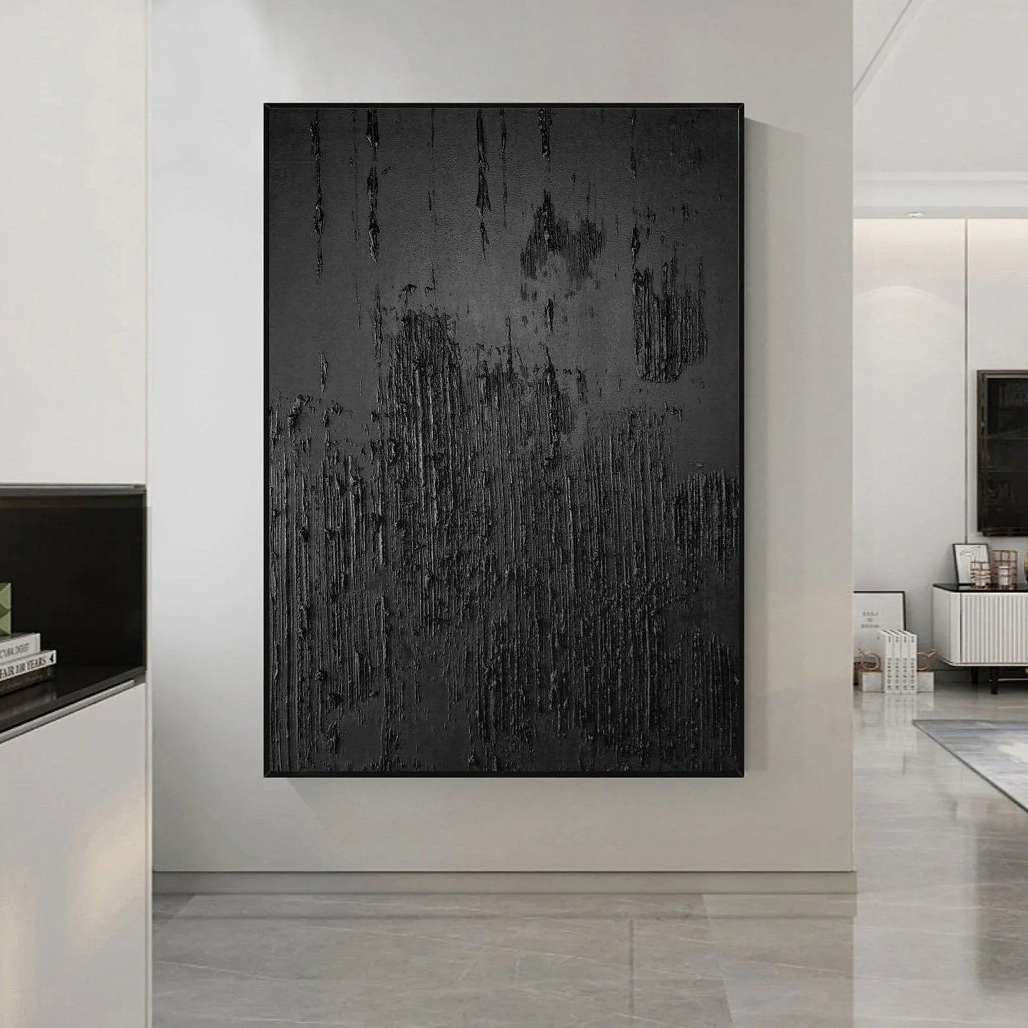 Liquid Metal Maze-Modern Textured Minimalist Black Abstract Wall Art - artextured