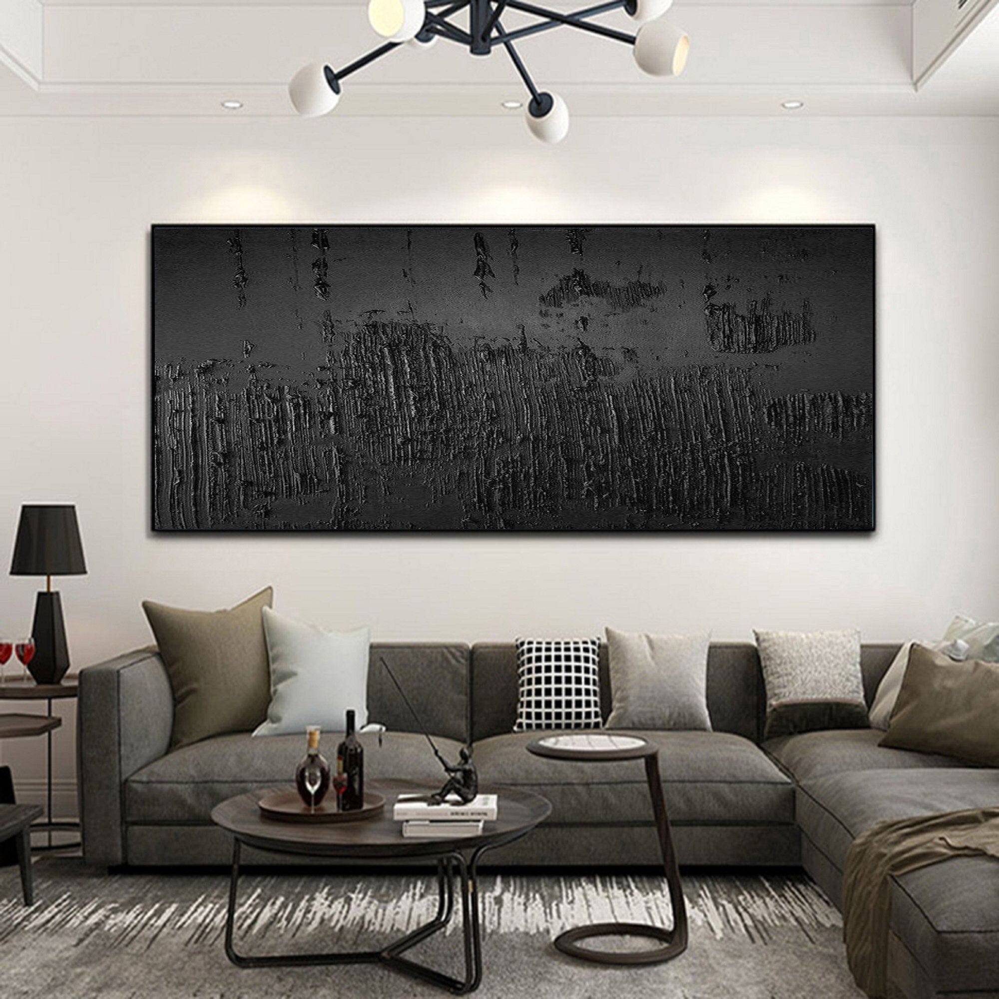 Black Minimalist Abstract Painting - Textured Modern Wall Art