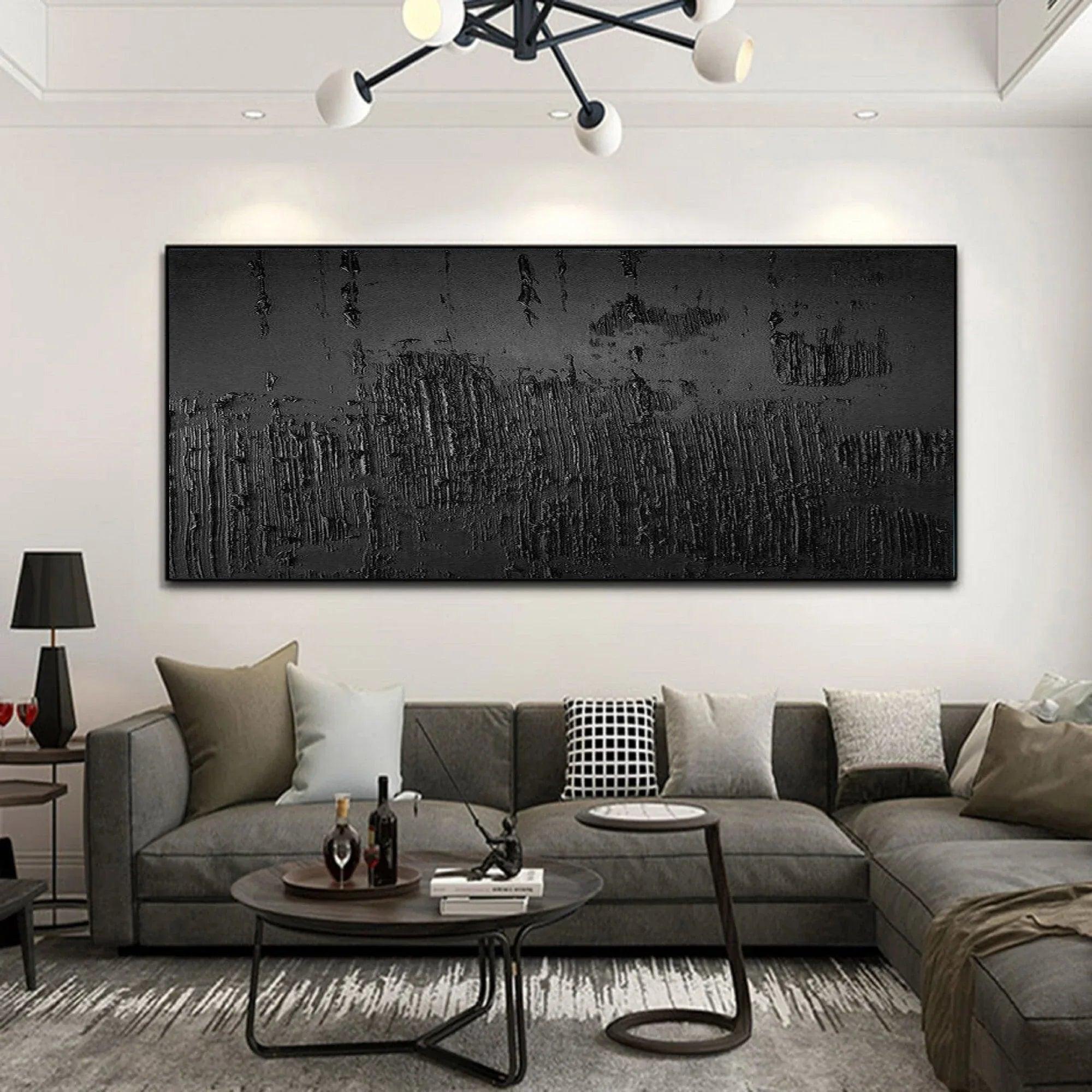 Black Minimalist Abstract Painting - Textured Modern Wall Art - artextured