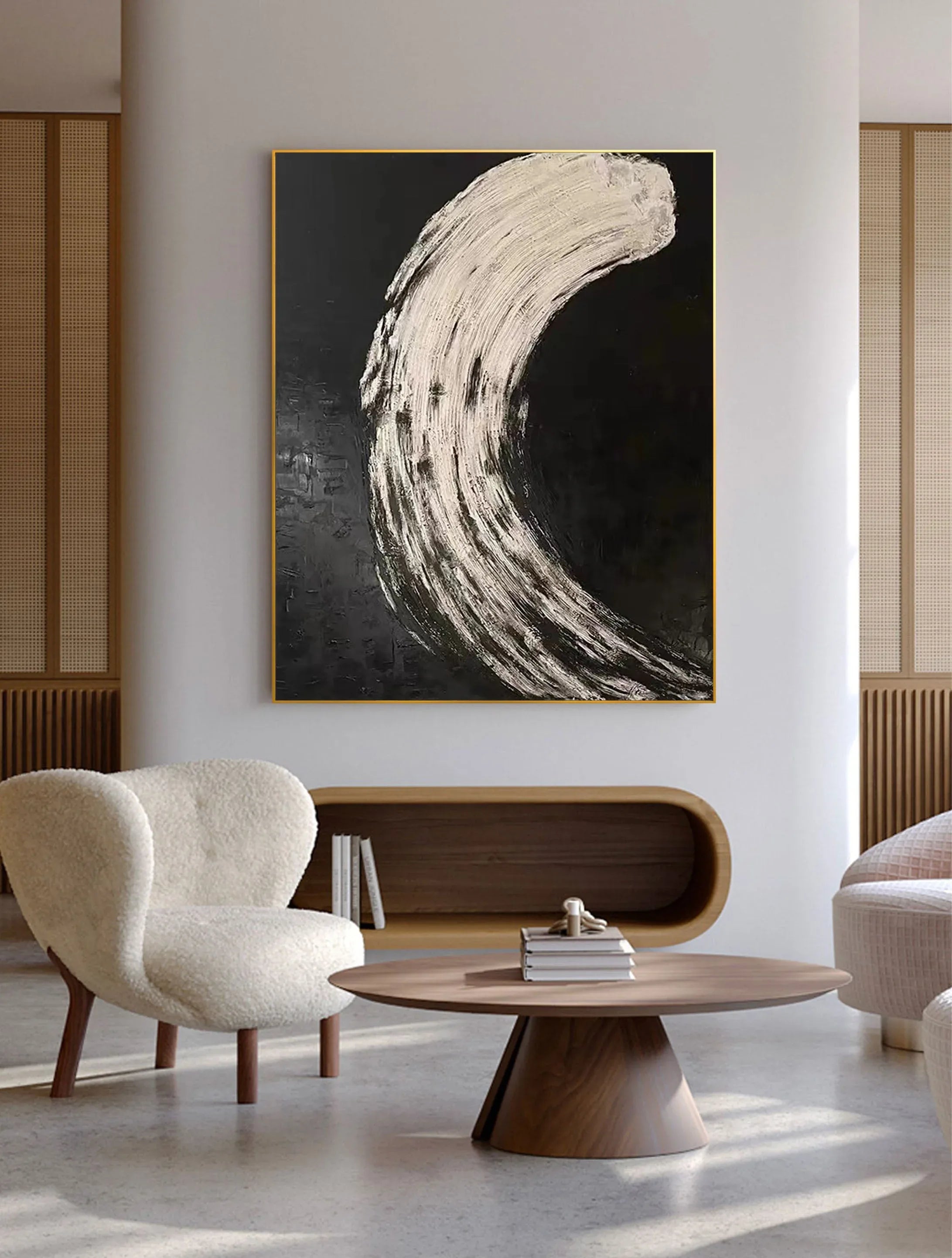 Eclipse Flow-Modern Minimalist Abstract Black and White Curved Texture Wall Art - artextured