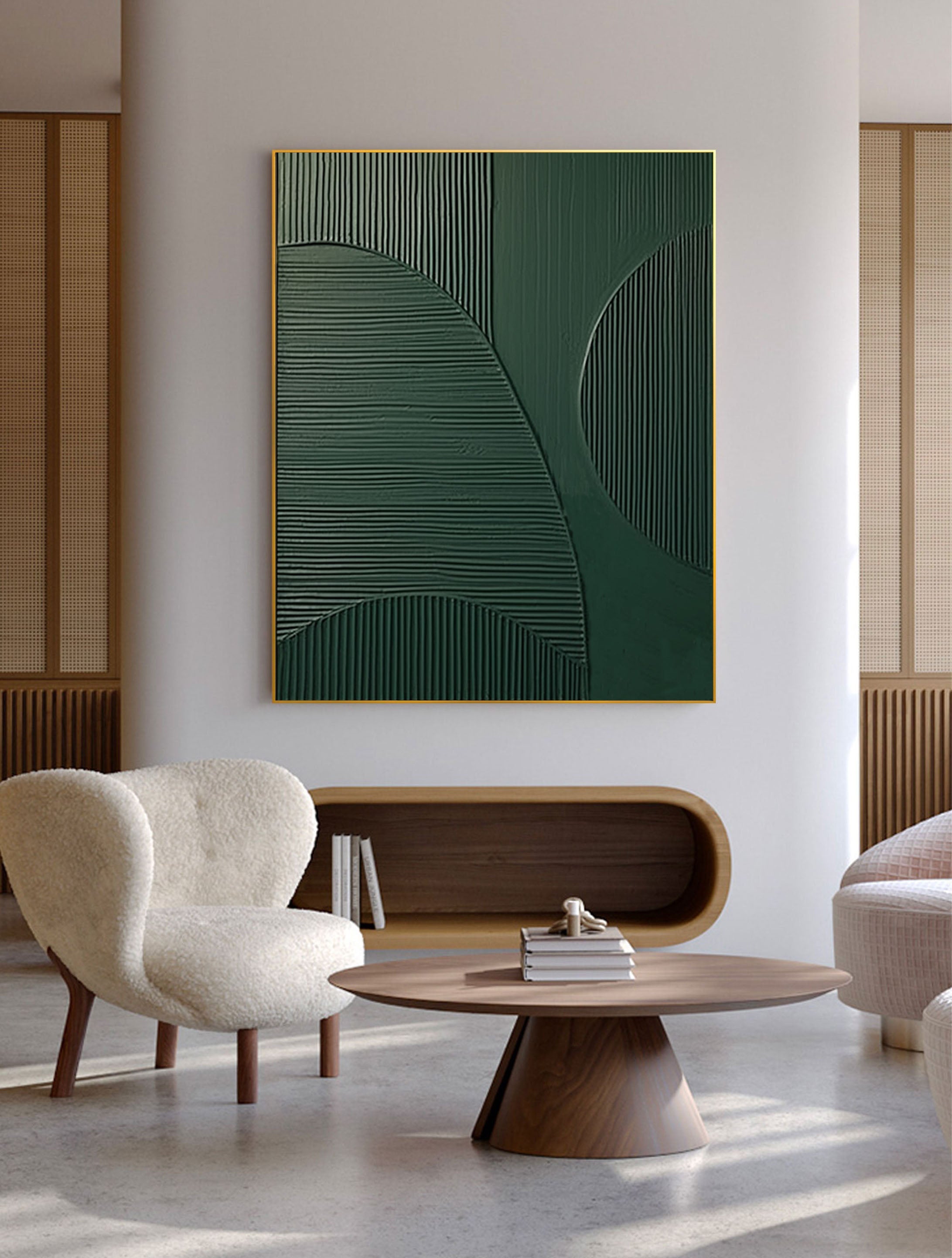 Emerald Balance: Textured Abstract Geometric Wall Art