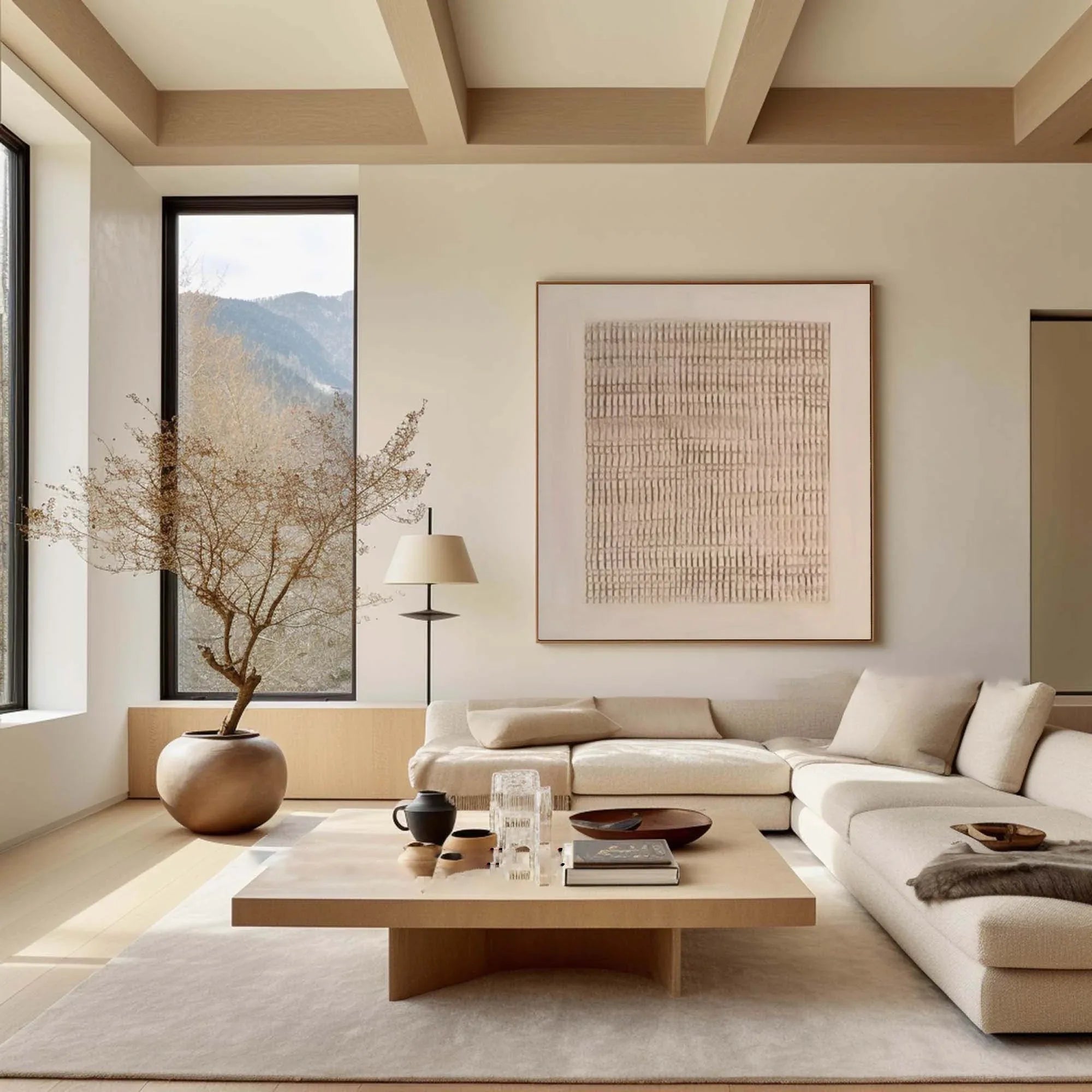 Earth Grid Echo-Hand Drawn Vertical Stripe Texture Geometric Abstract Wall Art - artextured