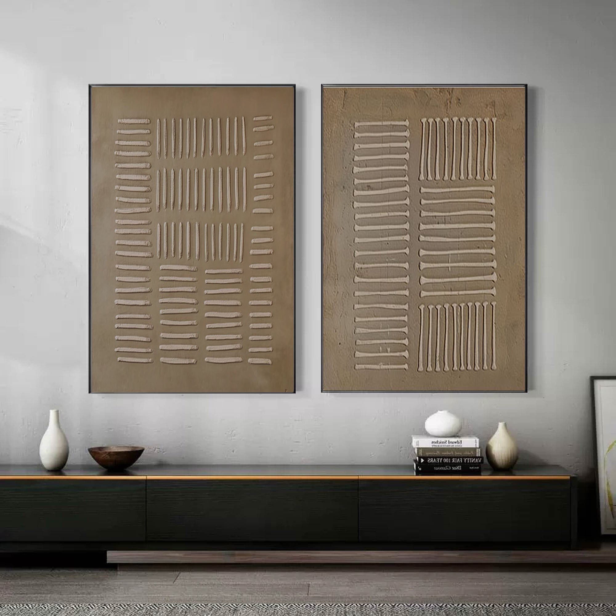 Linear Balance-Textured Abstract Canvas Duo SET OF 2