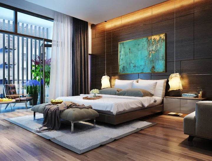 Twilight Sky-Modern Minimalist Wall Art Featuring a Blue and Gold Texture - artextured