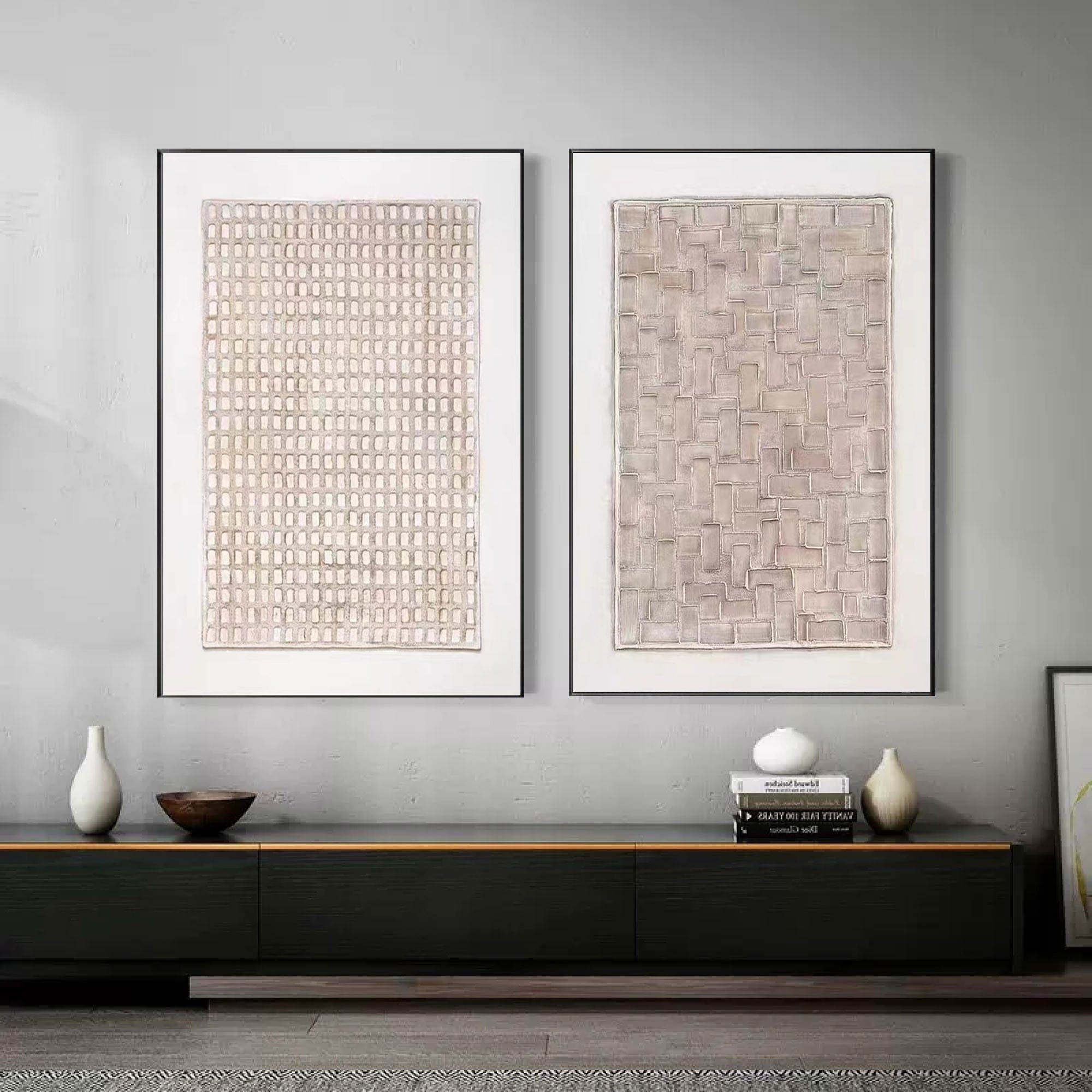 Textured Geometry: Minimalist Canvas Duo SET OF 2
