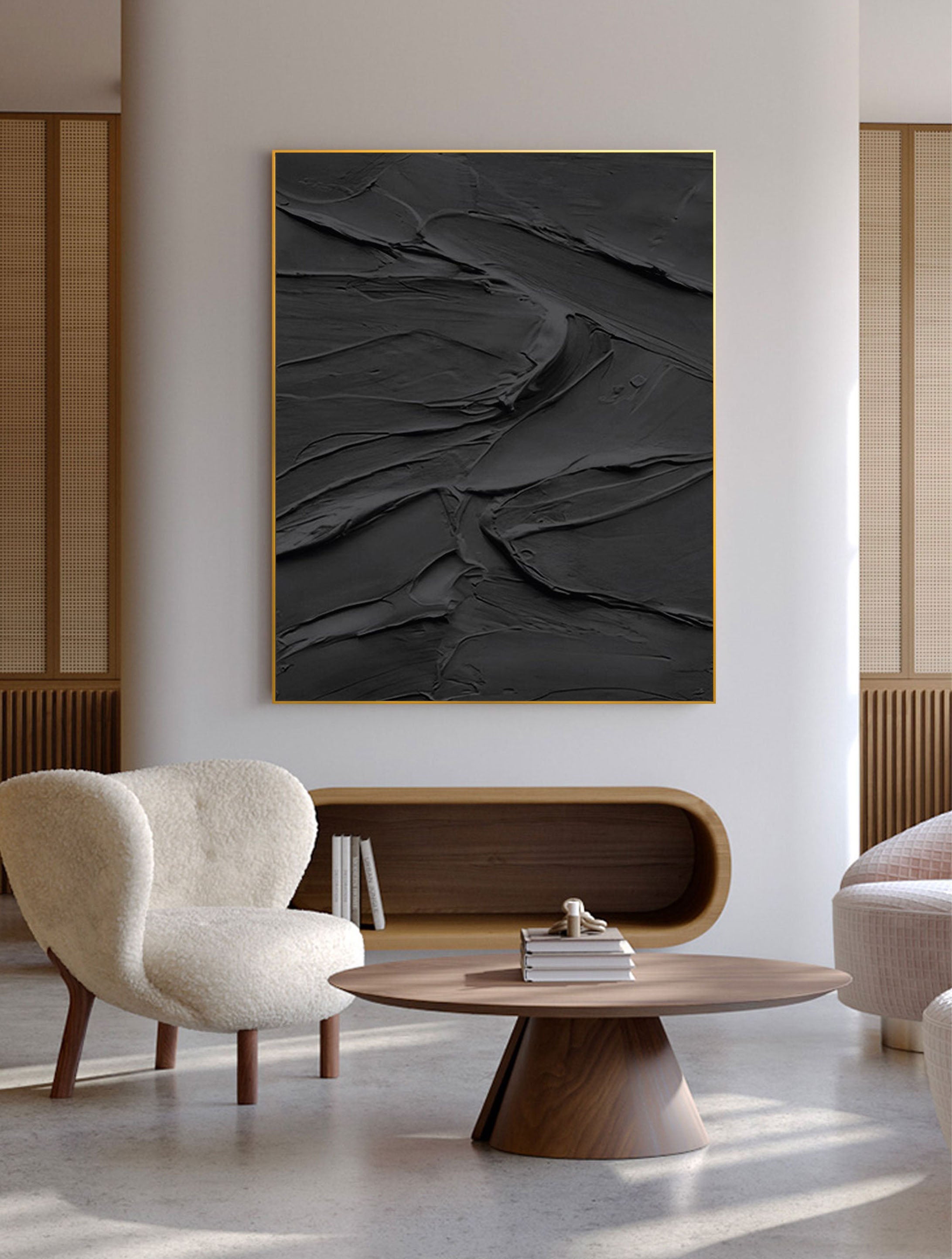 Midnight Layers-Modern Minimalist Home Black Abstract Texture Wall Art