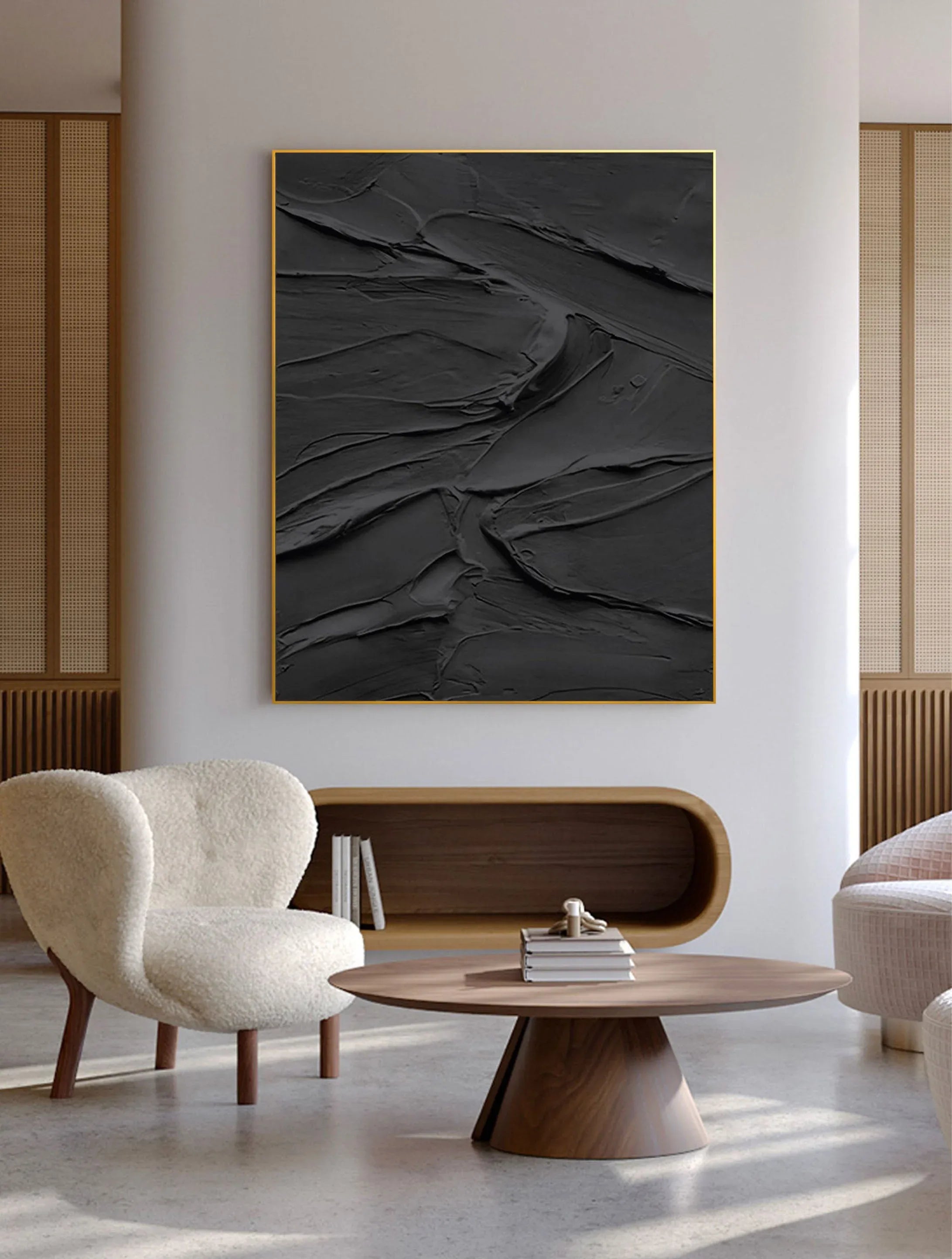 Midnight Layers-Modern Minimalist Home Black Abstract Texture Wall Art - artextured